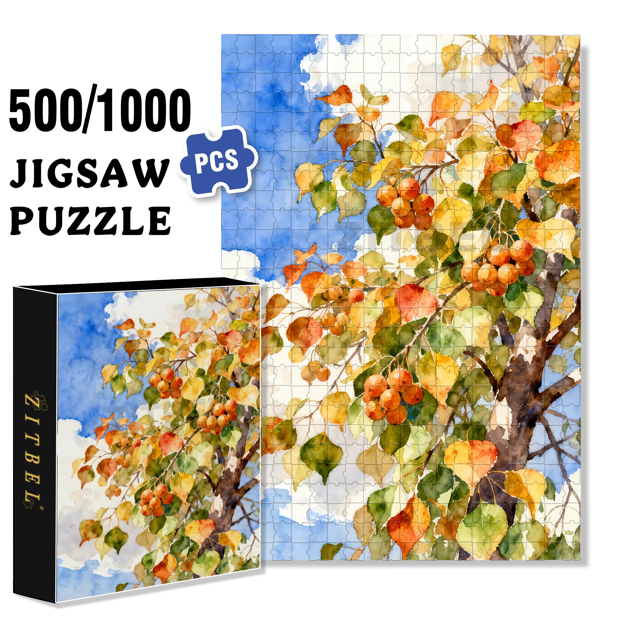 Chinese Tallow Tree 500pcs/1000pcs Jigsaw Puzzle, Scratch-Resistant, Interactive Family Game & Brain-Boosting DIY Decor, Perfect for Halloween, Christmas & New Year Gifts, Family Puzzle Game