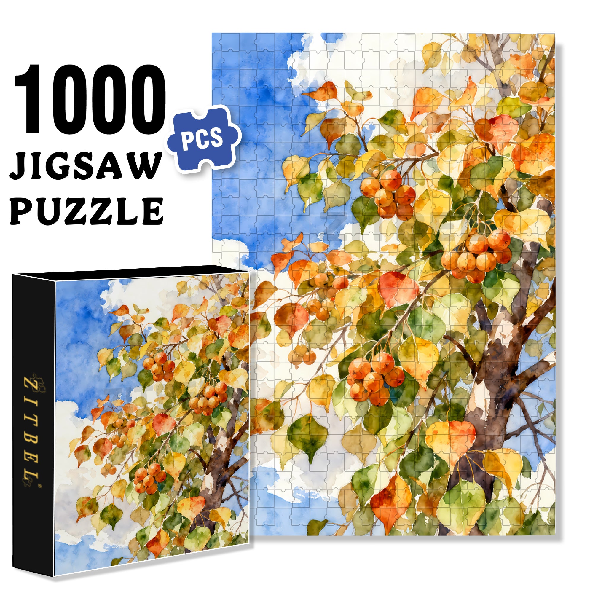 Chinese Tallow Tree 500pcs/1000pcs Jigsaw Puzzle, Scratch-Resistant, Interactive Family Game & Brain-Boosting DIY Decor, Perfect for Halloween, Christmas & New Year Gifts, Family Puzzle Game
