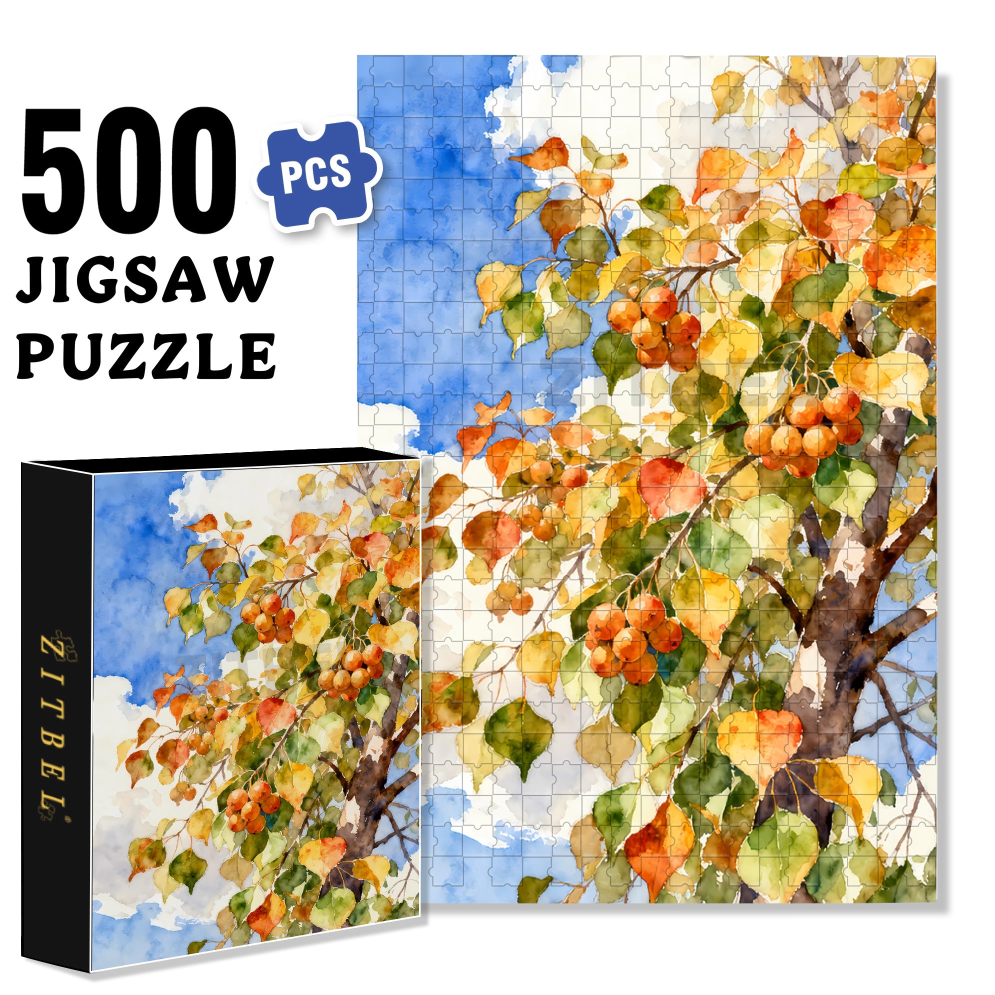 Chinese Tallow Tree 500pcs/1000pcs Jigsaw Puzzle, Scratch-Resistant, Interactive Family Game & Brain-Boosting DIY Decor, Perfect for Halloween, Christmas & New Year Gifts, Family Puzzle Game