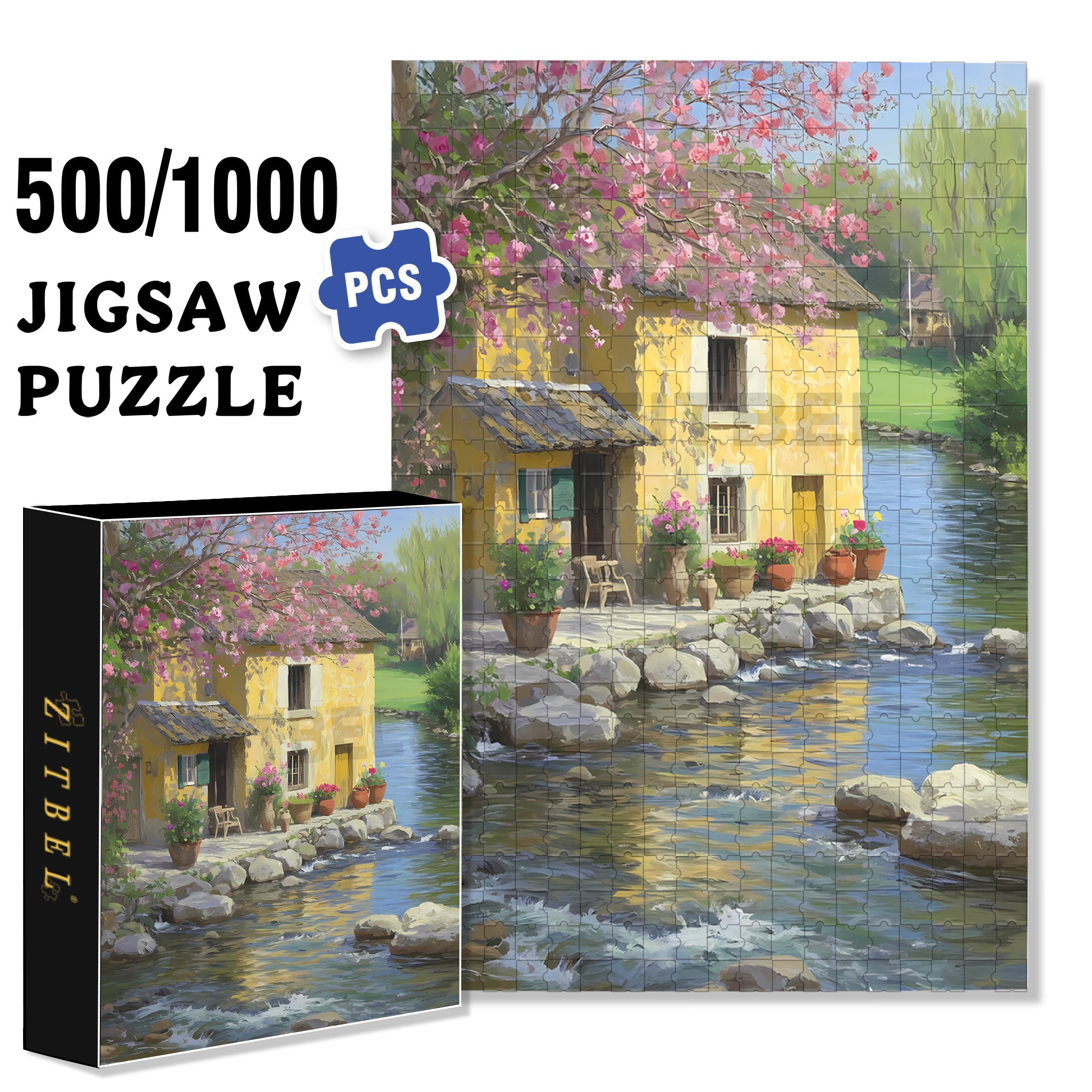 Clear Stream 500pcs/1000pcs Jigsaw Puzzle, Scratch-Resistant, Interactive Family Game & Brain-Boosting DIY Decor, Perfect for Halloween, Christmas & New Year Gifts, Family Puzzle Game