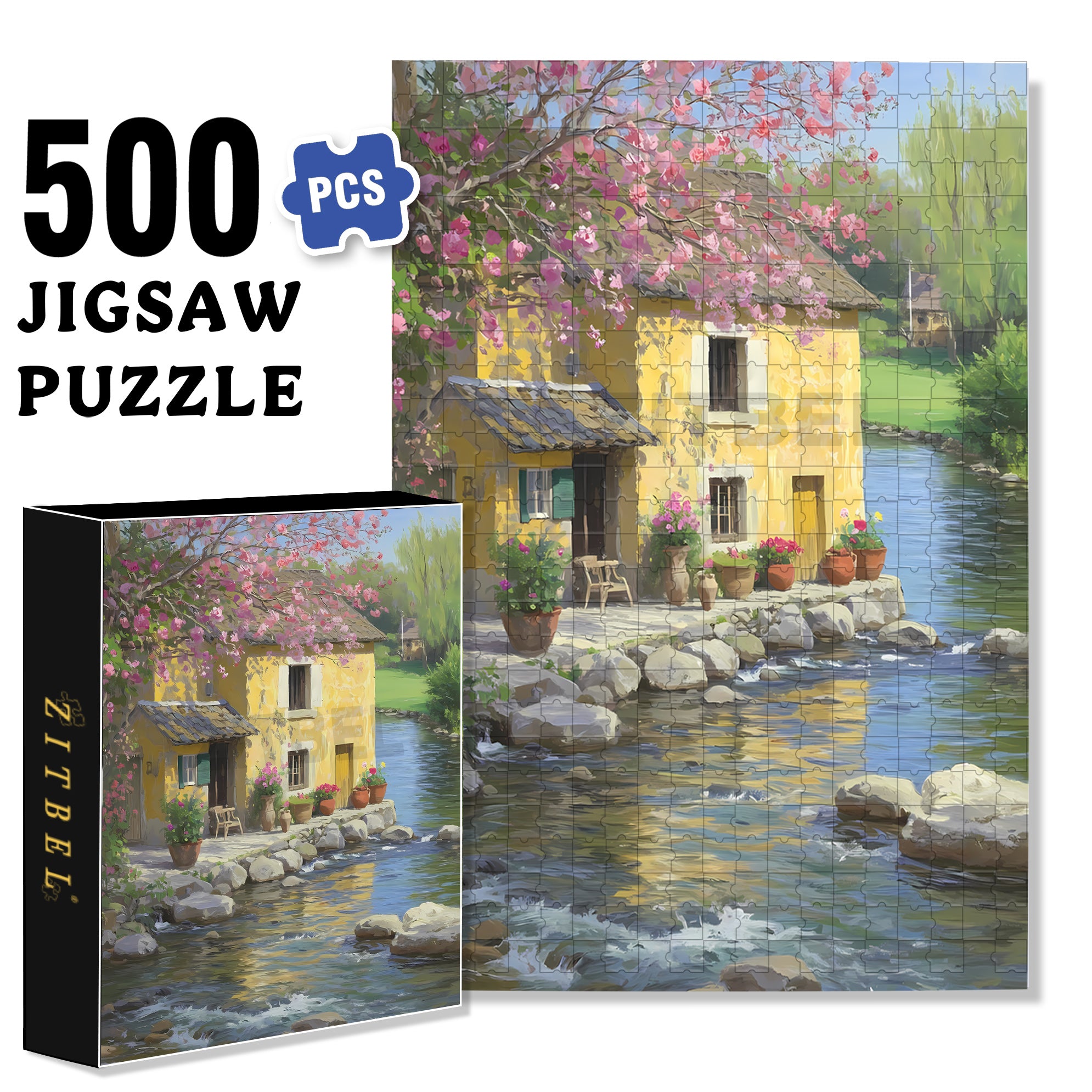 Clear Stream 500pcs/1000pcs Jigsaw Puzzle, Scratch-Resistant, Interactive Family Game & Brain-Boosting DIY Decor, Perfect for Halloween, Christmas & New Year Gifts, Family Puzzle Game