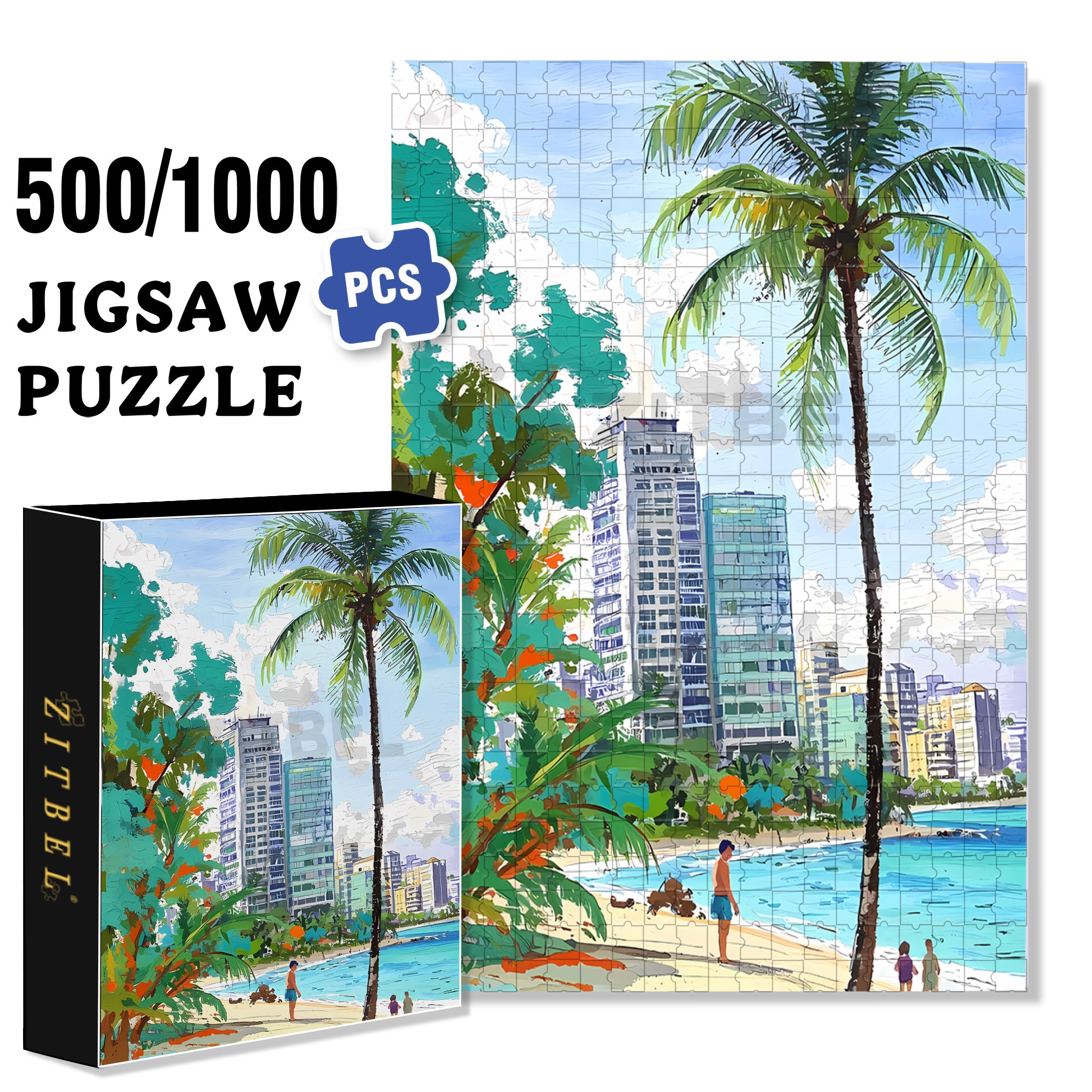 Coconut Trees 500pcs/1000pcs Jigsaw Puzzle, Scratch-Resistant, Interactive Family Game & Brain-Boosting DIY Decor, Perfect for Halloween, Christmas & New Year Gifts, Family Puzzle Game