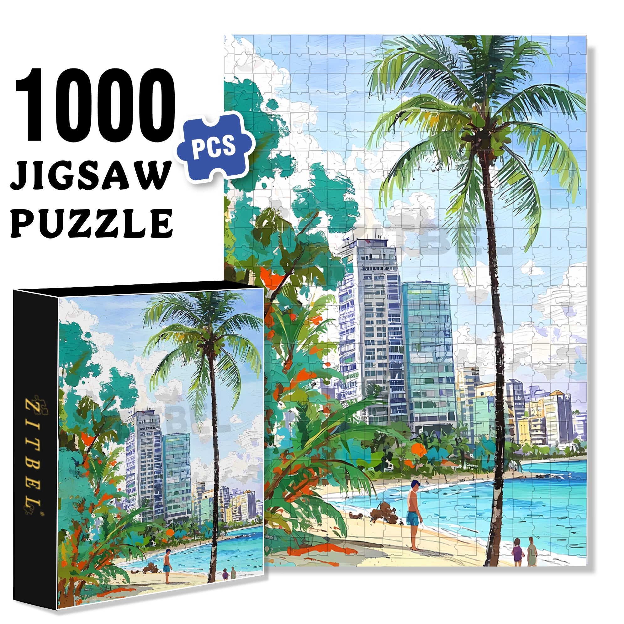 Coconut Trees 500pcs/1000pcs Jigsaw Puzzle, Scratch-Resistant, Interactive Family Game & Brain-Boosting DIY Decor, Perfect for Halloween, Christmas & New Year Gifts, Family Puzzle Game