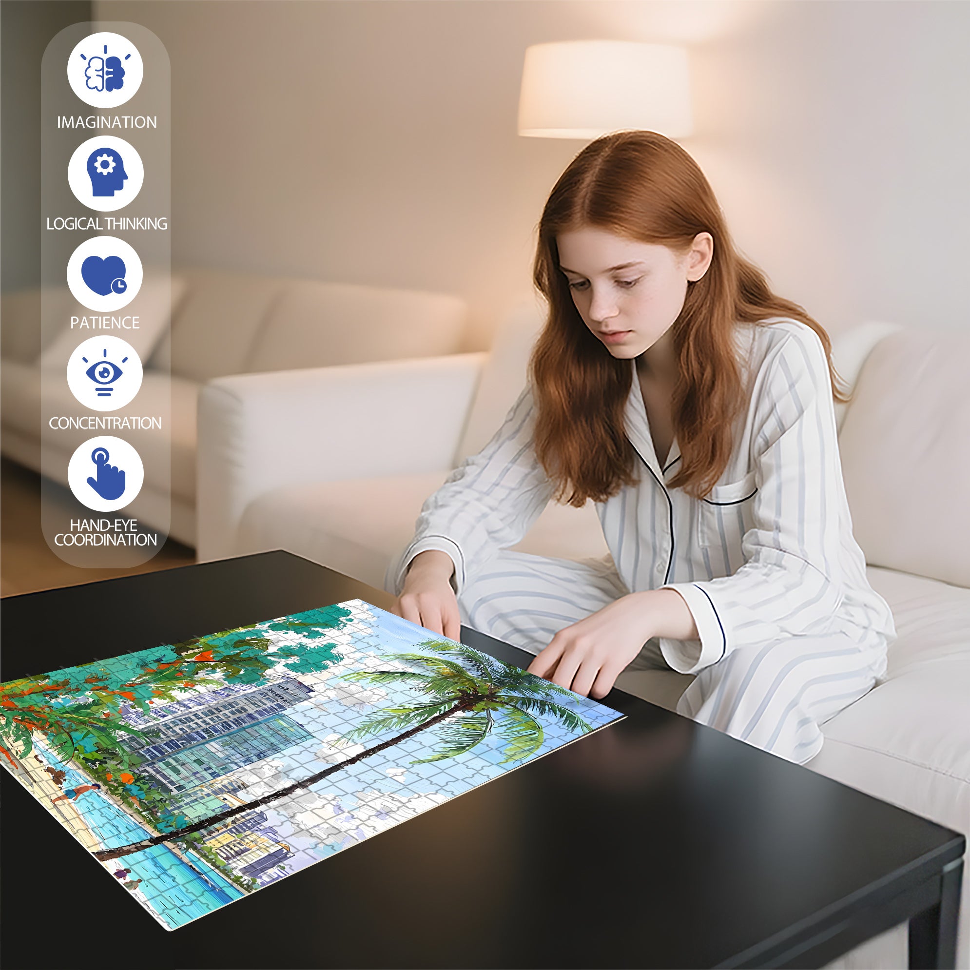 Coconut Trees 500pcs/1000pcs Jigsaw Puzzle, Scratch-Resistant, Interactive Family Game & Brain-Boosting DIY Decor, Perfect for Halloween, Christmas & New Year Gifts, Family Puzzle Game