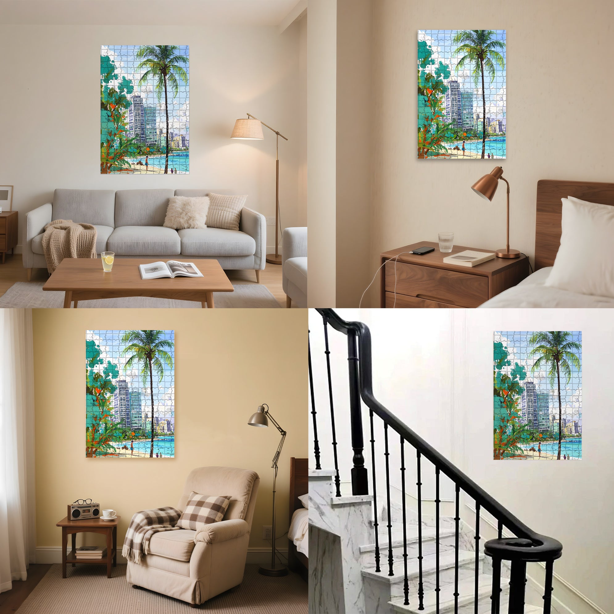 Coconut Trees 500pcs/1000pcs Jigsaw Puzzle, Scratch-Resistant, Interactive Family Game & Brain-Boosting DIY Decor, Perfect for Halloween, Christmas & New Year Gifts, Family Puzzle Game