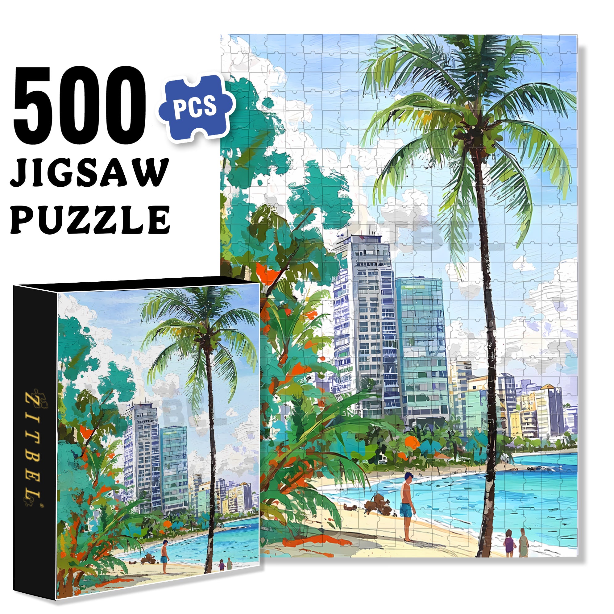 Coconut Trees 500pcs/1000pcs Jigsaw Puzzle, Scratch-Resistant, Interactive Family Game & Brain-Boosting DIY Decor, Perfect for Halloween, Christmas & New Year Gifts, Family Puzzle Game