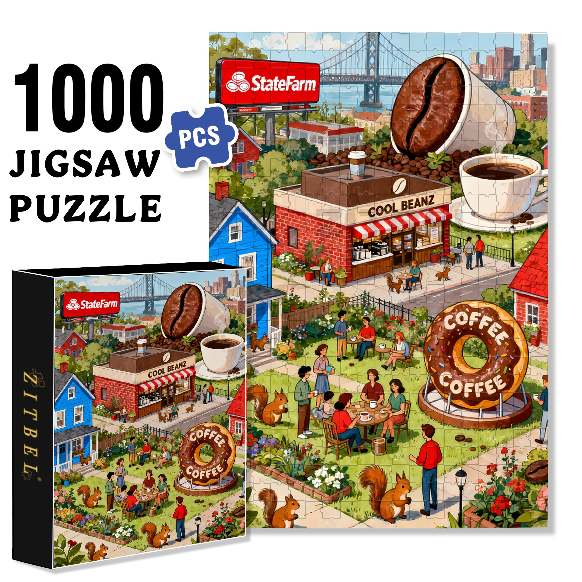Coffee City 500pcs/1000pcs Jigsaw Puzzle, Scratch-Resistant, Interactive Family Game & Brain-Boosting DIY Decor, Perfect for Halloween, Christmas & New Year Gifts, Family Puzzle Game