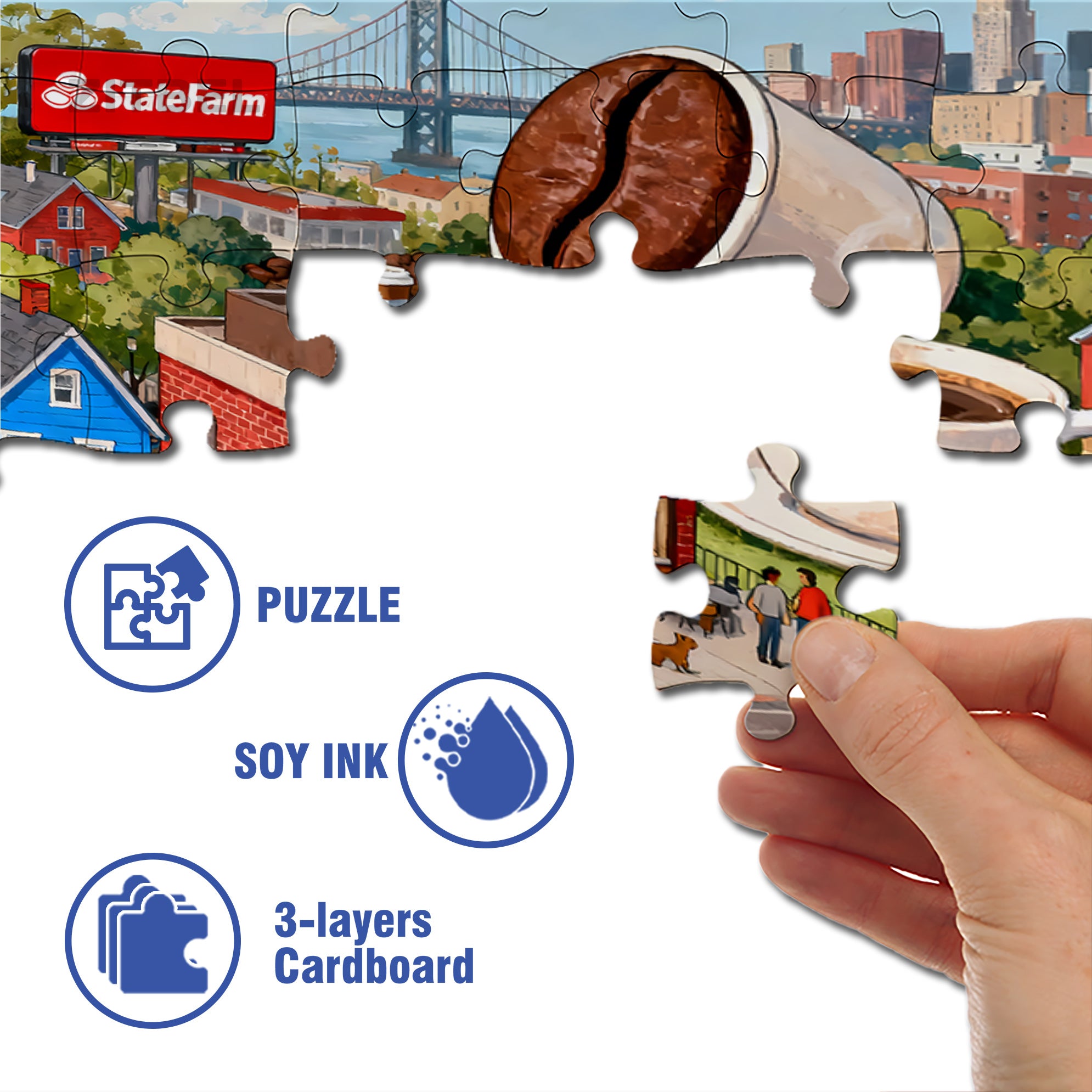 Coffee City 500pcs/1000pcs Jigsaw Puzzle, Scratch-Resistant, Interactive Family Game & Brain-Boosting DIY Decor, Perfect for Halloween, Christmas & New Year Gifts, Family Puzzle Game