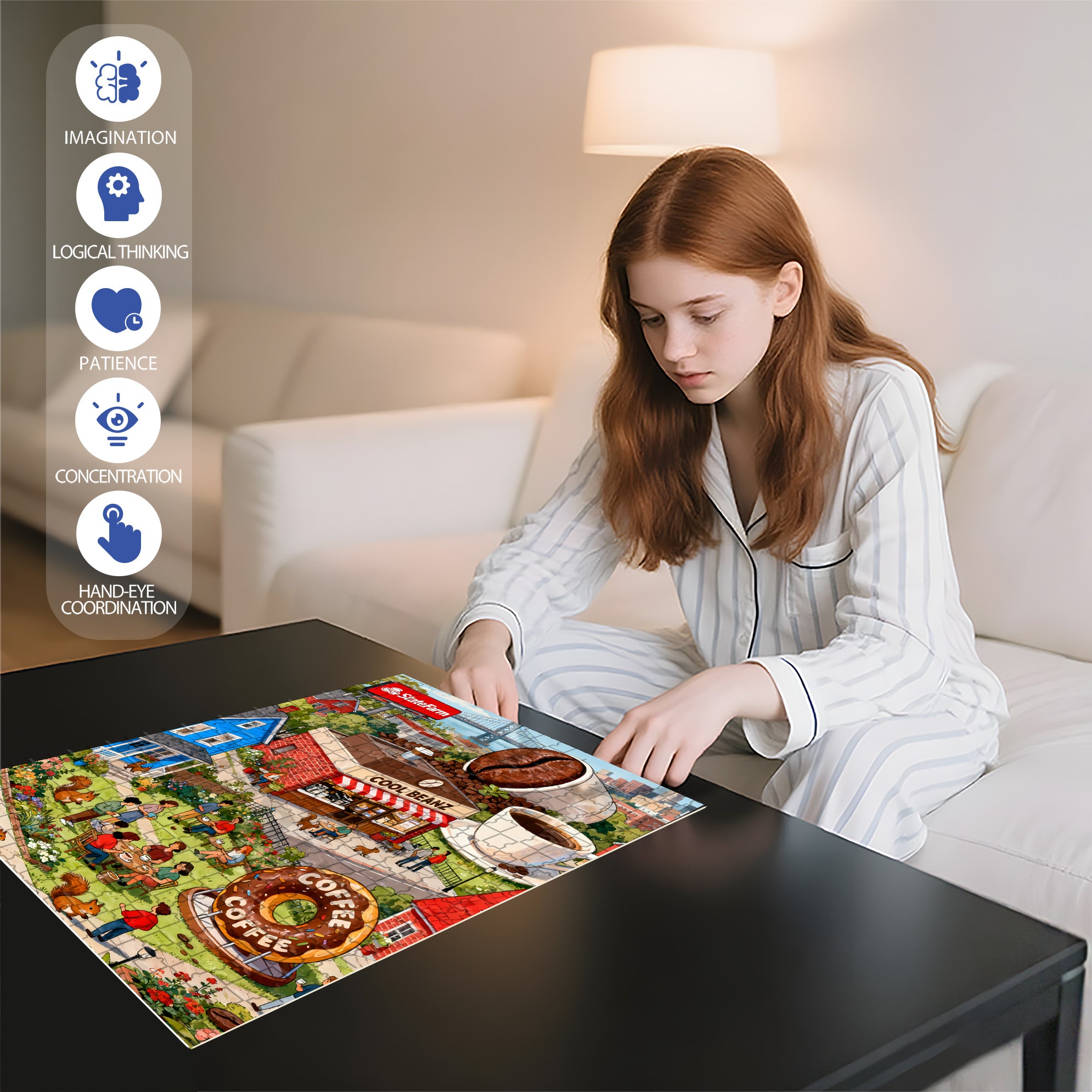 Coffee City 500pcs/1000pcs Jigsaw Puzzle, Scratch-Resistant, Interactive Family Game & Brain-Boosting DIY Decor, Perfect for Halloween, Christmas & New Year Gifts, Family Puzzle Game