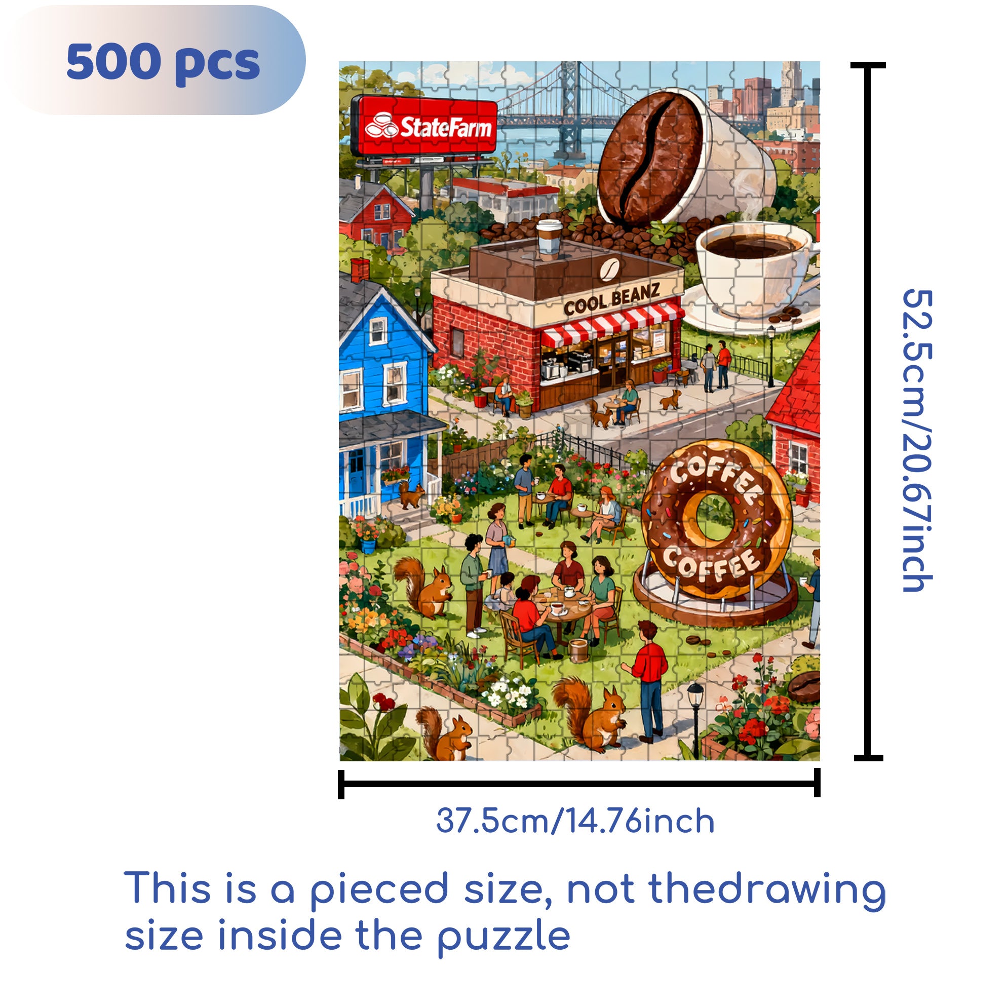 Coffee City 500pcs/1000pcs Jigsaw Puzzle, Scratch-Resistant, Interactive Family Game & Brain-Boosting DIY Decor, Perfect for Halloween, Christmas & New Year Gifts, Family Puzzle Game