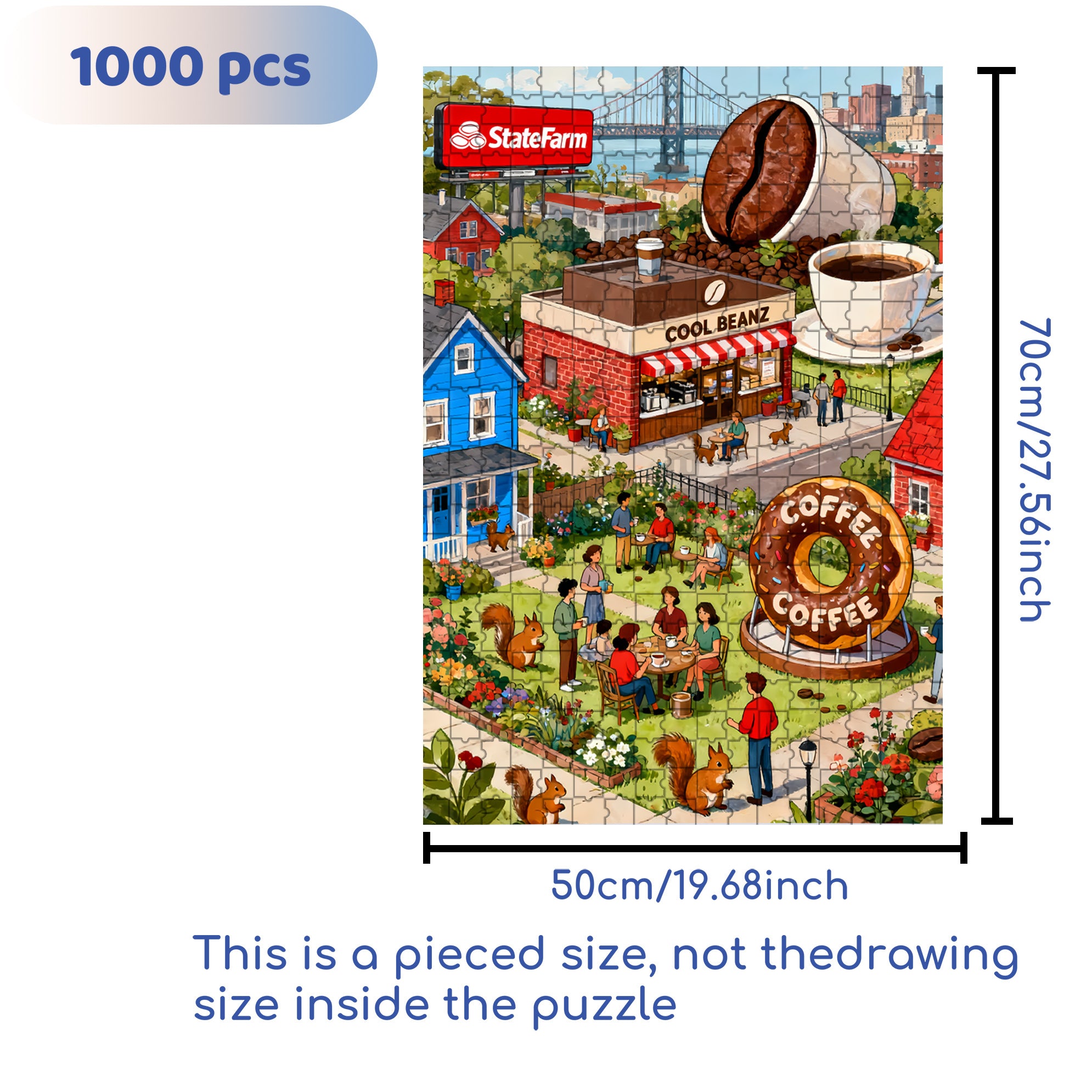 Coffee City 500pcs/1000pcs Jigsaw Puzzle, Scratch-Resistant, Interactive Family Game & Brain-Boosting DIY Decor, Perfect for Halloween, Christmas & New Year Gifts, Family Puzzle Game