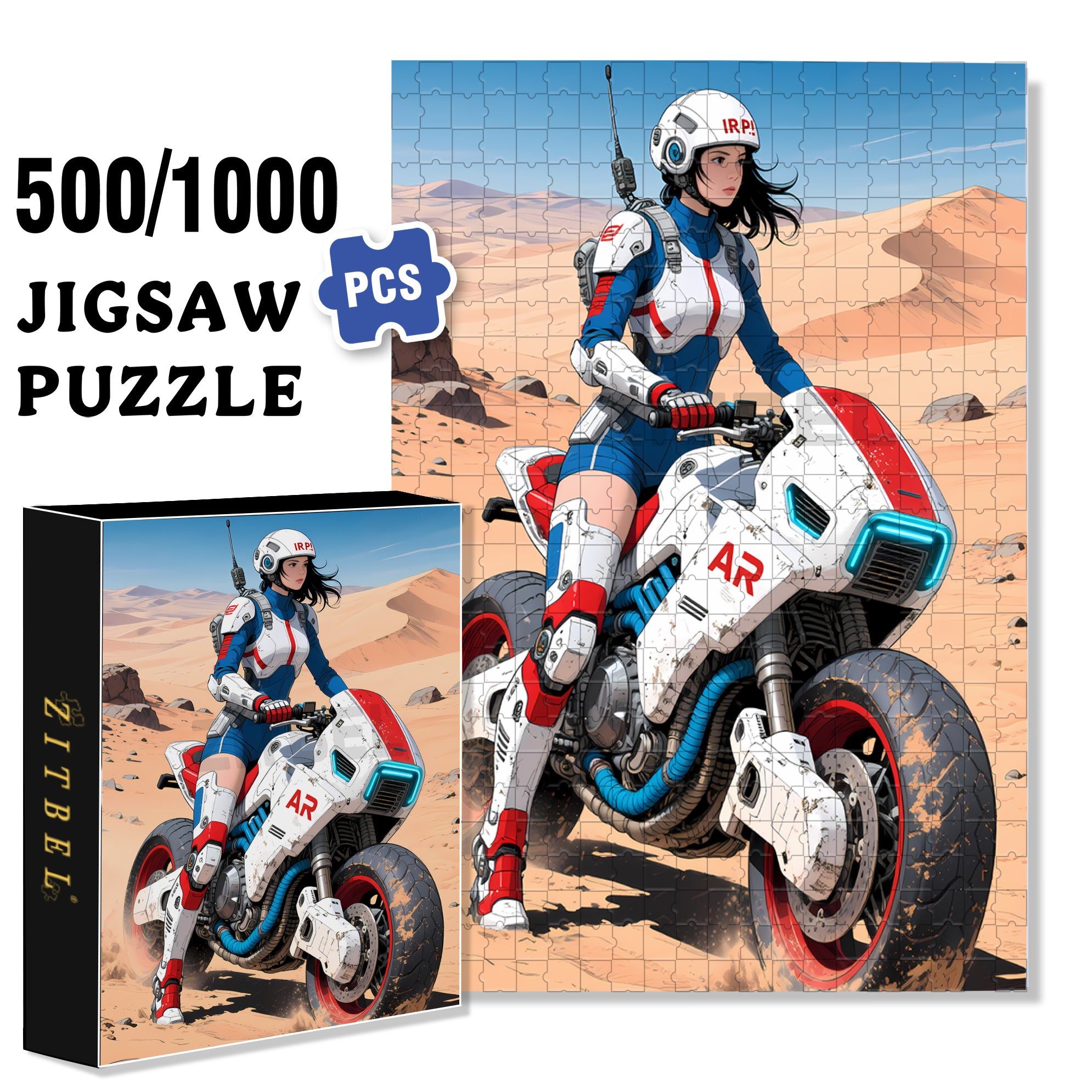 Desert Motorcycle 500pcs/1000pcs Jigsaw Puzzle, Scratch-Resistant, Interactive Family Game & Brain-Boosting DIY Decor, Perfect for Halloween, Christmas & New Year Gifts, Family Puzzle Game