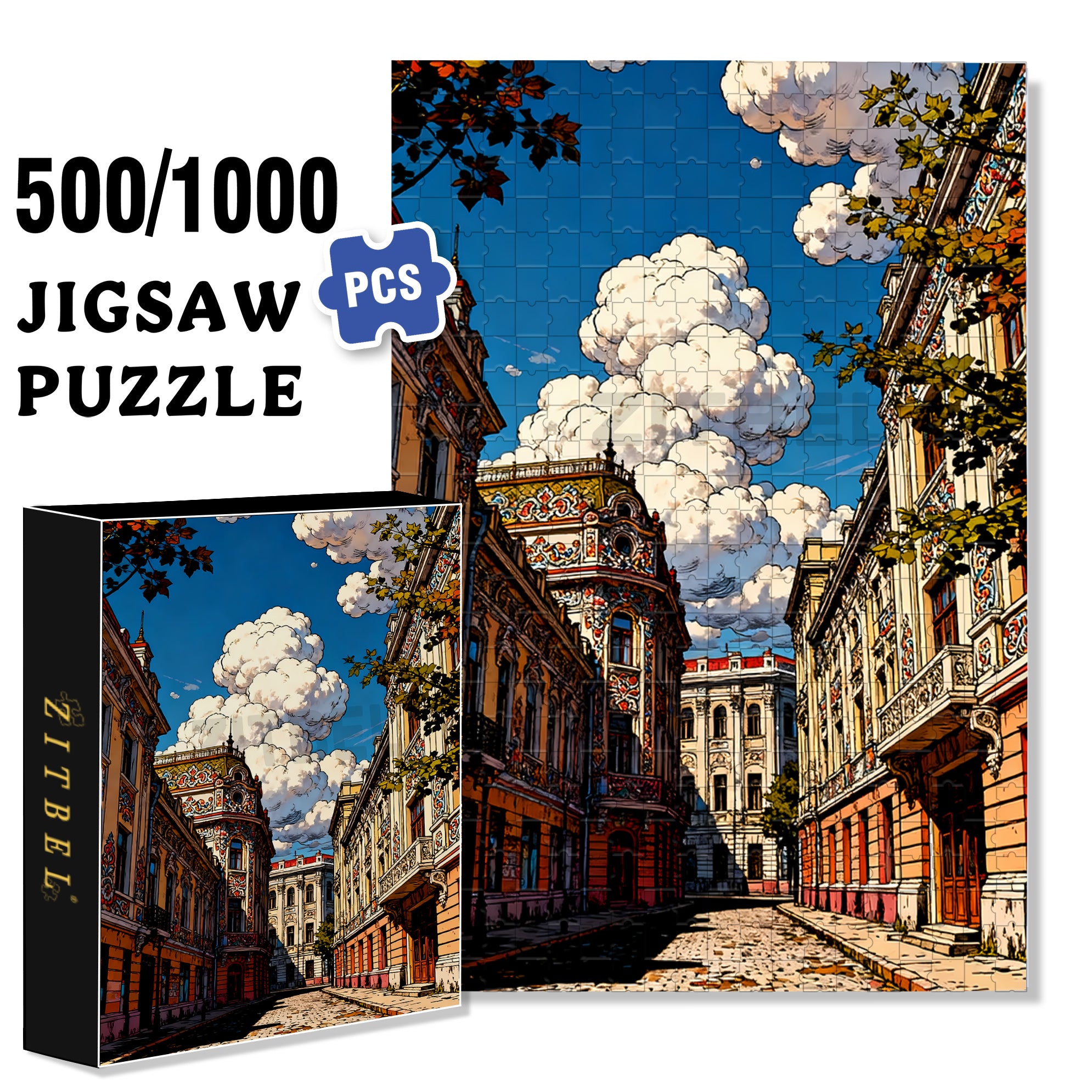 European Streets 500pcs/1000pcs Jigsaw Puzzle, Scratch-Resistant, Interactive Family Game & Brain-Boosting DIY Decor, Perfect for Halloween, Christmas & New Year Gifts, Family Puzzle Game
