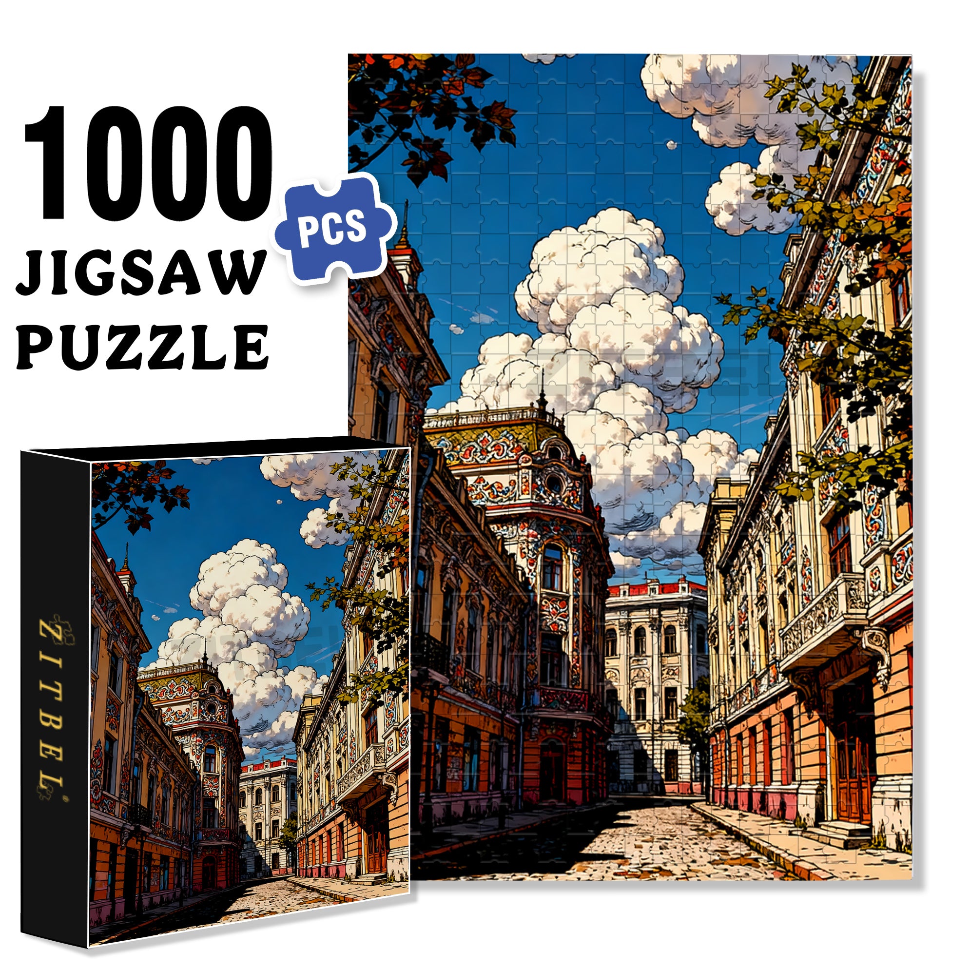 European Streets 500pcs/1000pcs Jigsaw Puzzle, Scratch-Resistant, Interactive Family Game & Brain-Boosting DIY Decor, Perfect for Halloween, Christmas & New Year Gifts, Family Puzzle Game