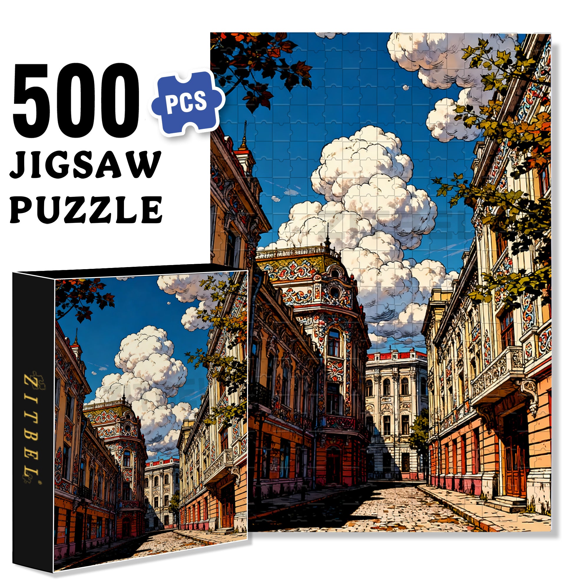 European Streets 500pcs/1000pcs Jigsaw Puzzle, Scratch-Resistant, Interactive Family Game & Brain-Boosting DIY Decor, Perfect for Halloween, Christmas & New Year Gifts, Family Puzzle Game