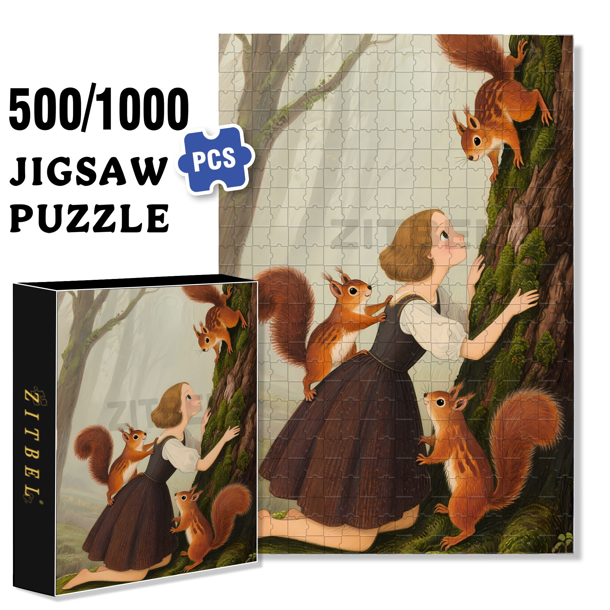 Fairytale Forest 500pcs/1000pcs Jigsaw Puzzle, Scratch-Resistant, Interactive Family Game & Brain-Boosting DIY Decor, Perfect for Halloween, Christmas & New Year Gifts, Family Puzzle Game