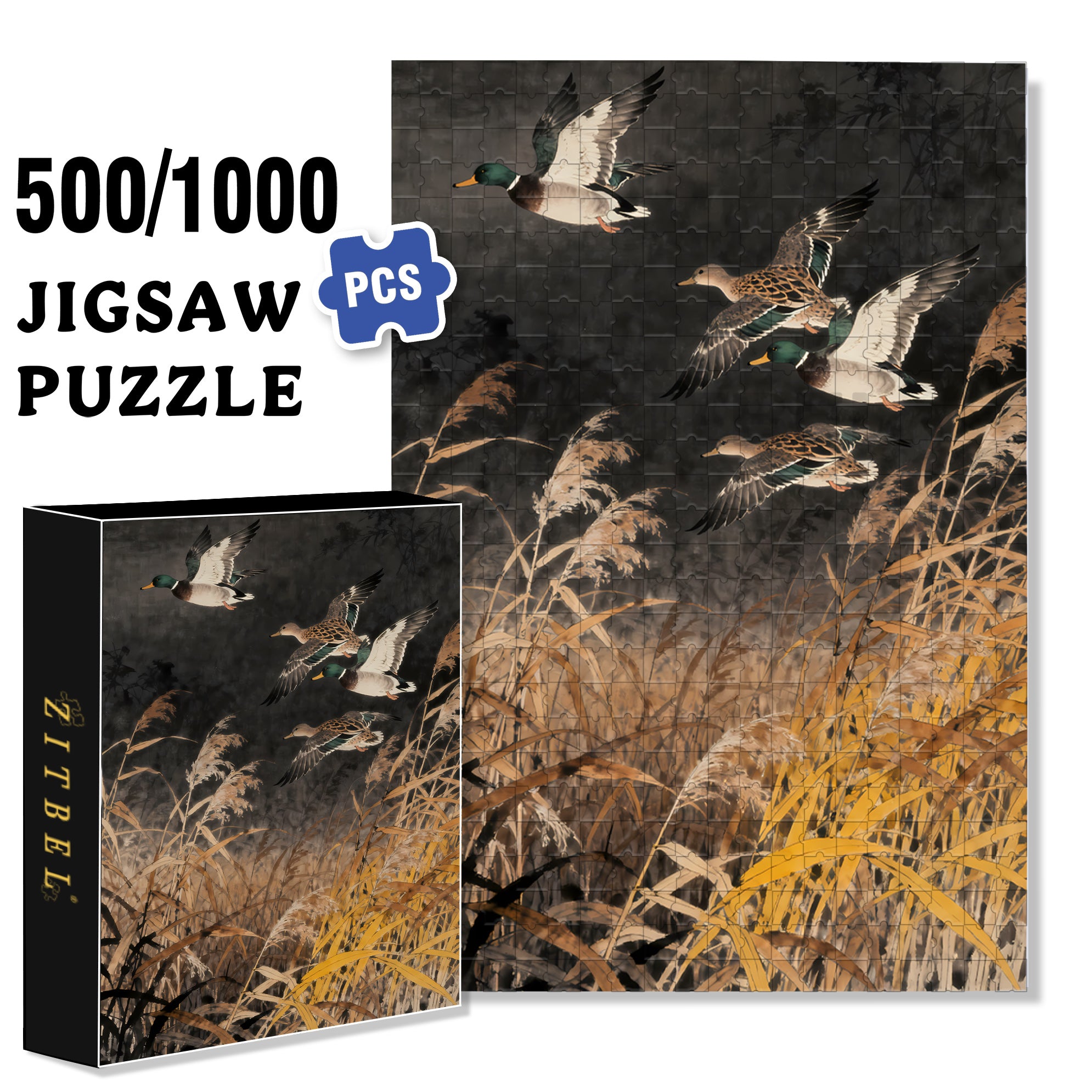 Flying Ducks 500pcs/1000pcs Jigsaw Puzzle, Scratch-Resistant, Interactive Family Game & Brain-Boosting DIY Decor, Perfect for Halloween, Christmas & New Year Gifts, Family Puzzle Game