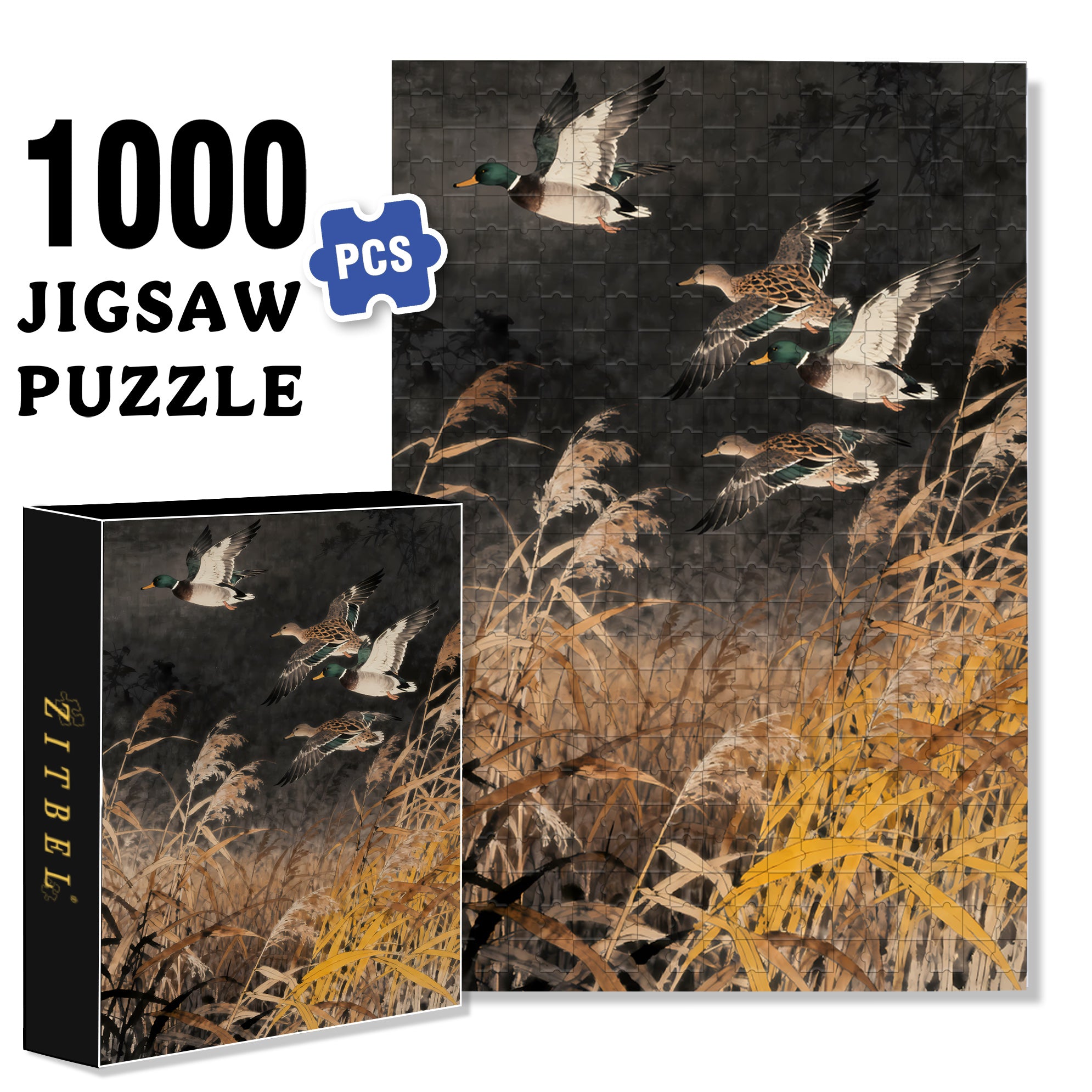 Flying Ducks 500pcs/1000pcs Jigsaw Puzzle, Scratch-Resistant, Interactive Family Game & Brain-Boosting DIY Decor, Perfect for Halloween, Christmas & New Year Gifts, Family Puzzle Game