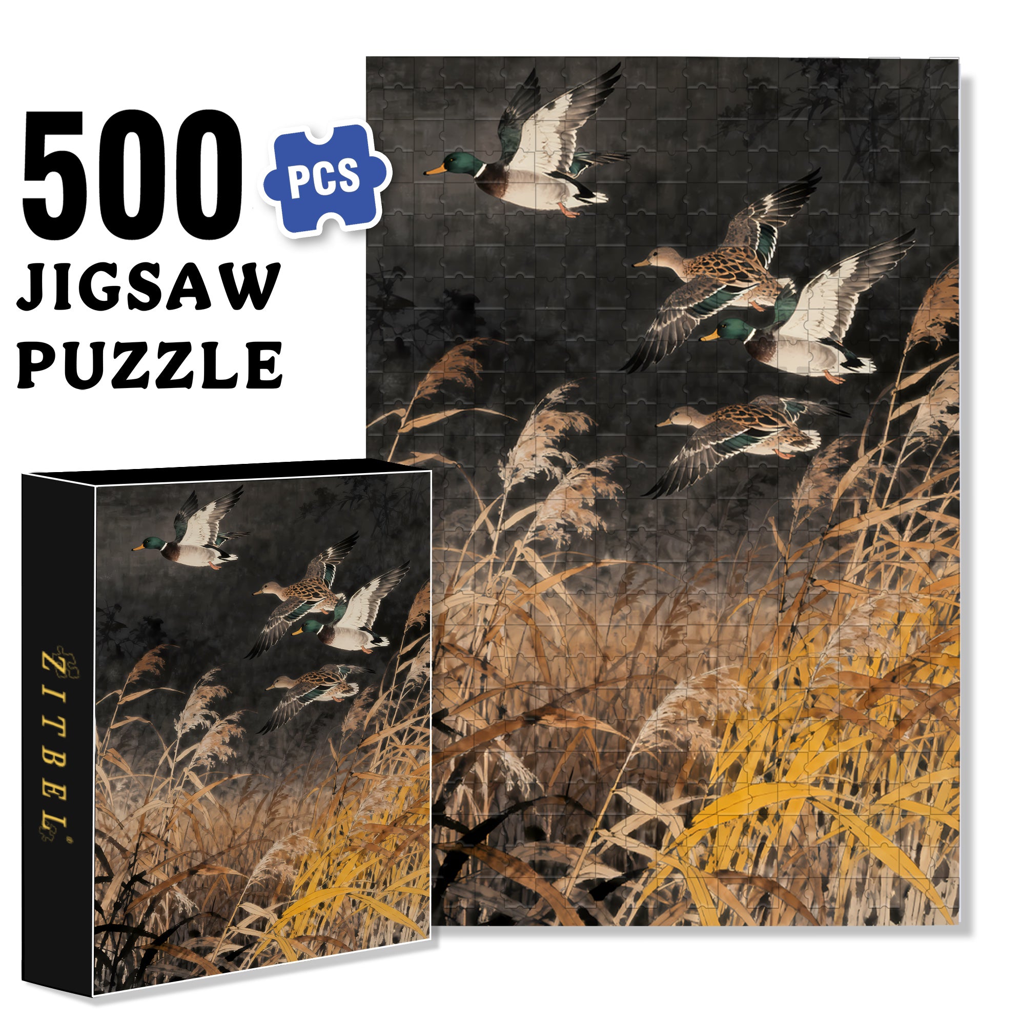 Flying Ducks 500pcs/1000pcs Jigsaw Puzzle, Scratch-Resistant, Interactive Family Game & Brain-Boosting DIY Decor, Perfect for Halloween, Christmas & New Year Gifts, Family Puzzle Game