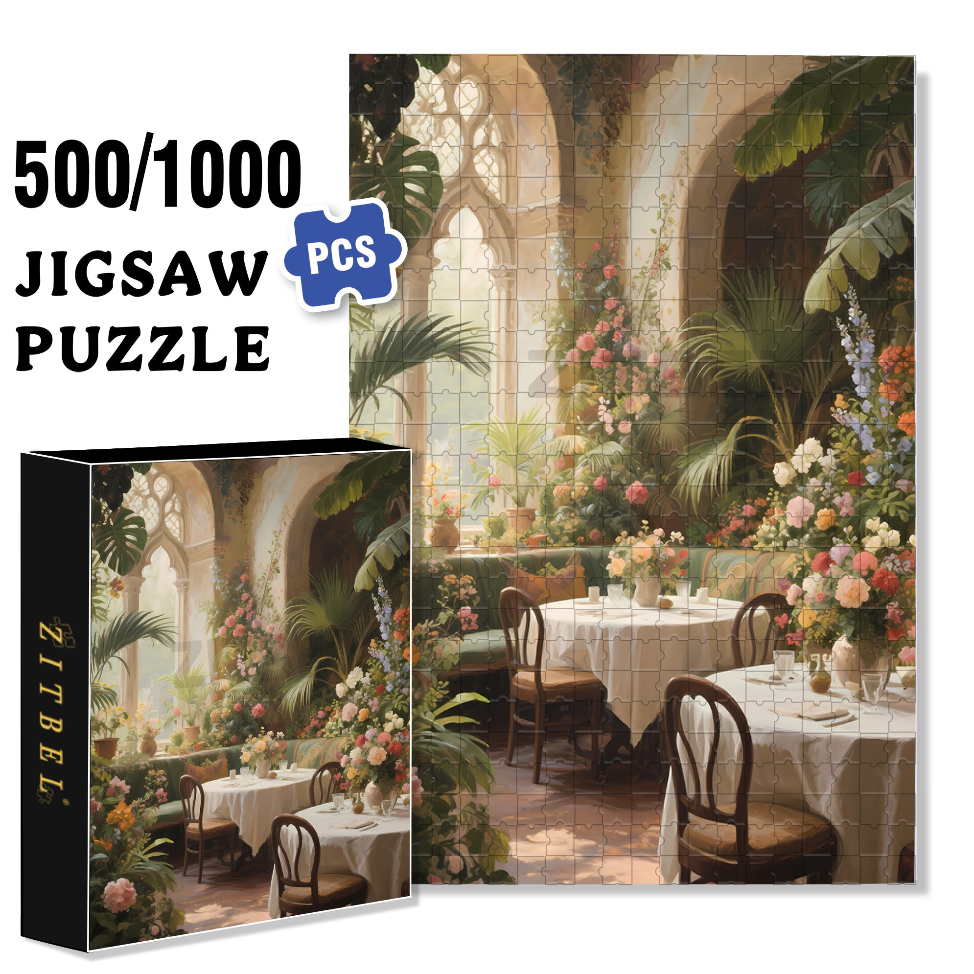 Garden Restaurant 500pcs/1000pcs Jigsaw Puzzle, Scratch-Resistant, Interactive Family Game & Brain-Boosting DIY Decor, Perfect for Halloween, Christmas & New Year Gifts, Family Puzzle Game