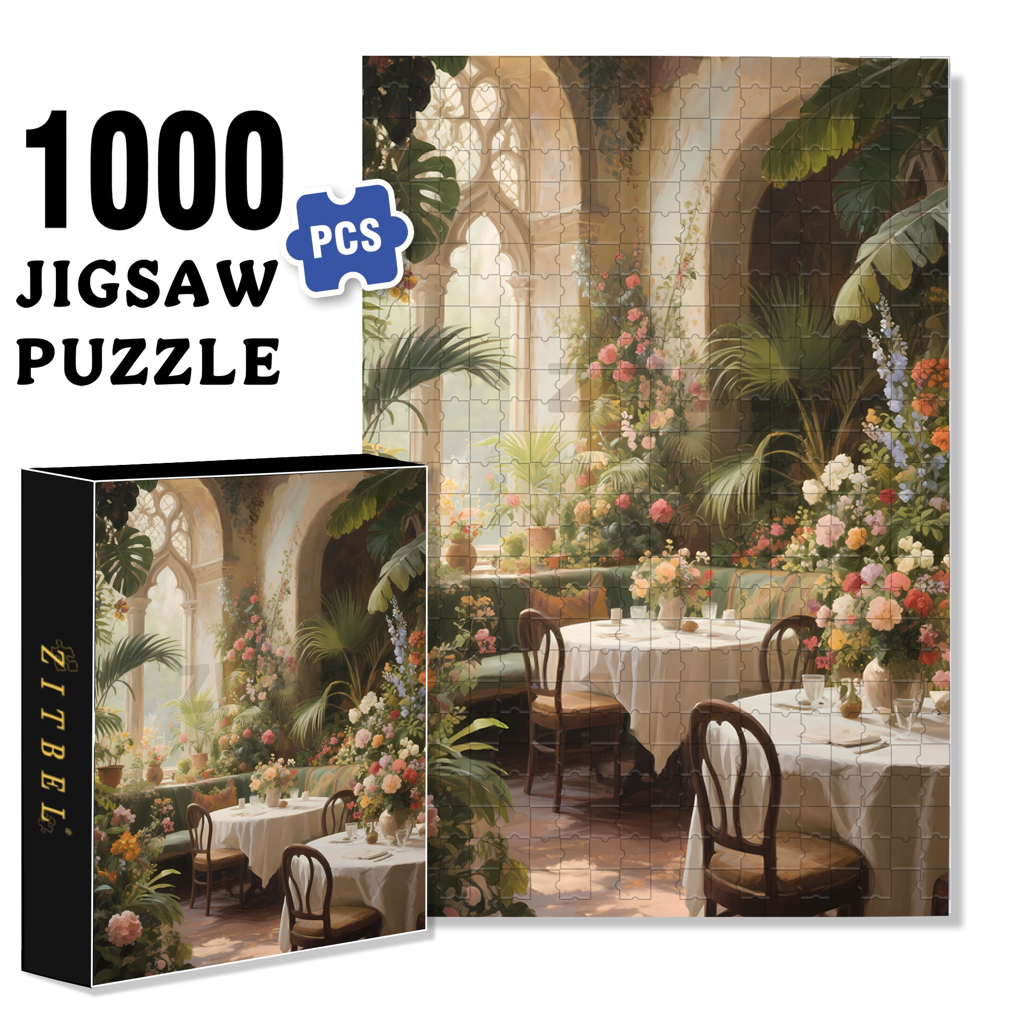 Garden Restaurant 500pcs/1000pcs Jigsaw Puzzle, Scratch-Resistant, Interactive Family Game & Brain-Boosting DIY Decor, Perfect for Halloween, Christmas & New Year Gifts, Family Puzzle Game