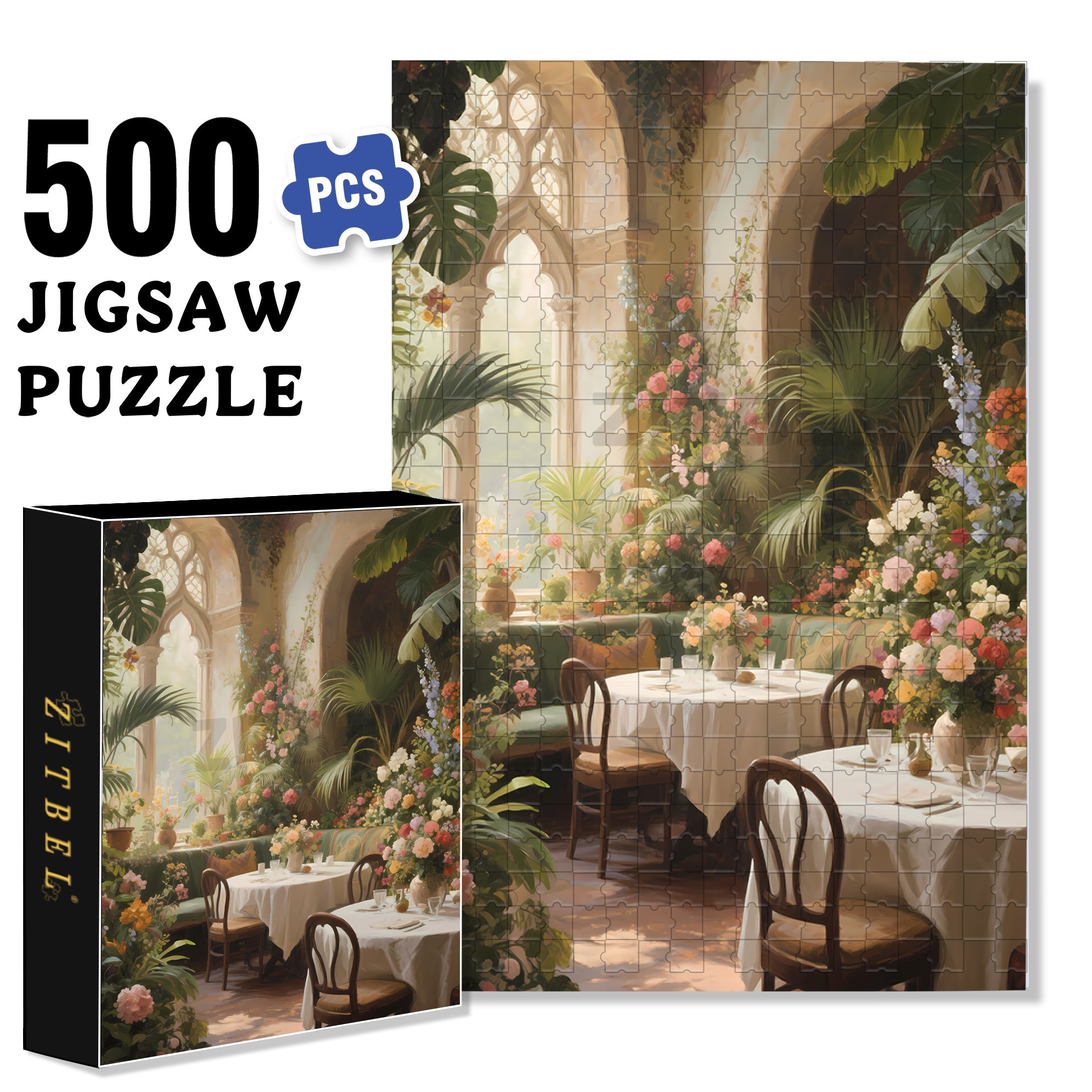 Garden Restaurant 500pcs/1000pcs Jigsaw Puzzle, Scratch-Resistant, Interactive Family Game & Brain-Boosting DIY Decor, Perfect for Halloween, Christmas & New Year Gifts, Family Puzzle Game