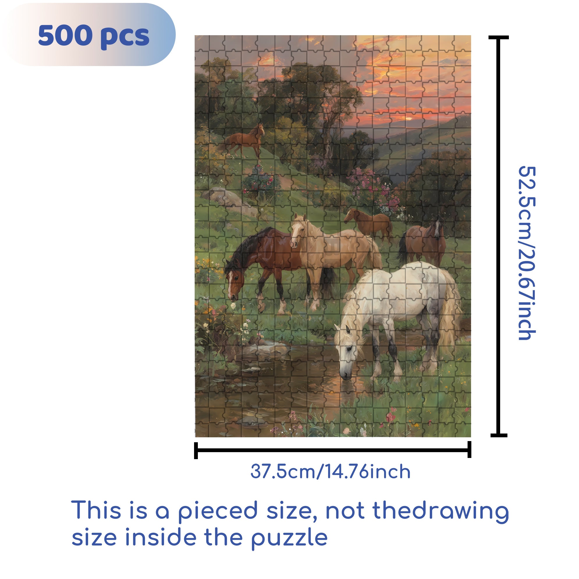 Horses 500pcs/1000pcs Jigsaw Puzzle, Scratch-Resistant, Interactive Family Game & Brain-Boosting DIY Decor, Perfect for Halloween, Christmas & New Year Gifts, Family Puzzle Game