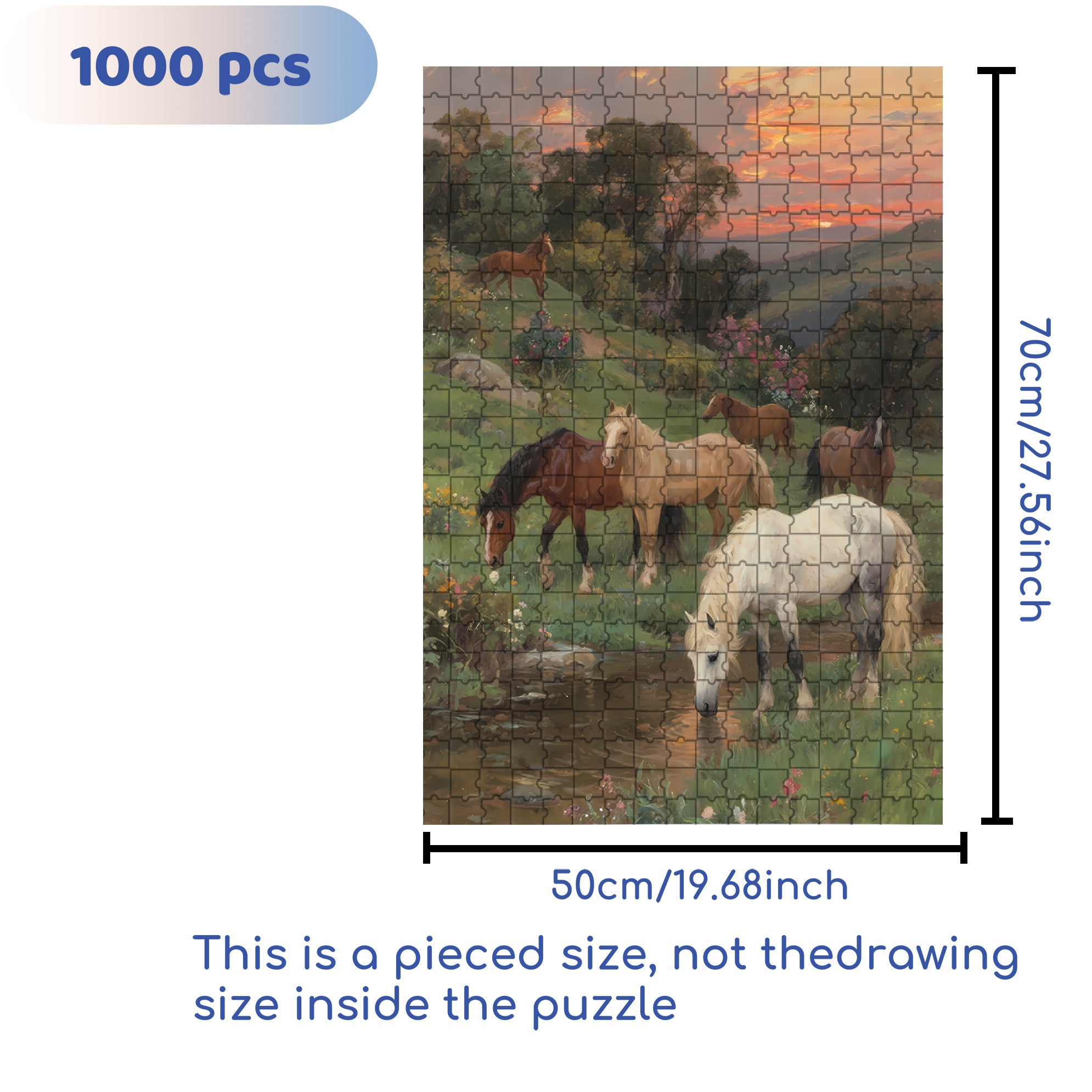 Horses 500pcs/1000pcs Jigsaw Puzzle, Scratch-Resistant, Interactive Family Game & Brain-Boosting DIY Decor, Perfect for Halloween, Christmas & New Year Gifts, Family Puzzle Game