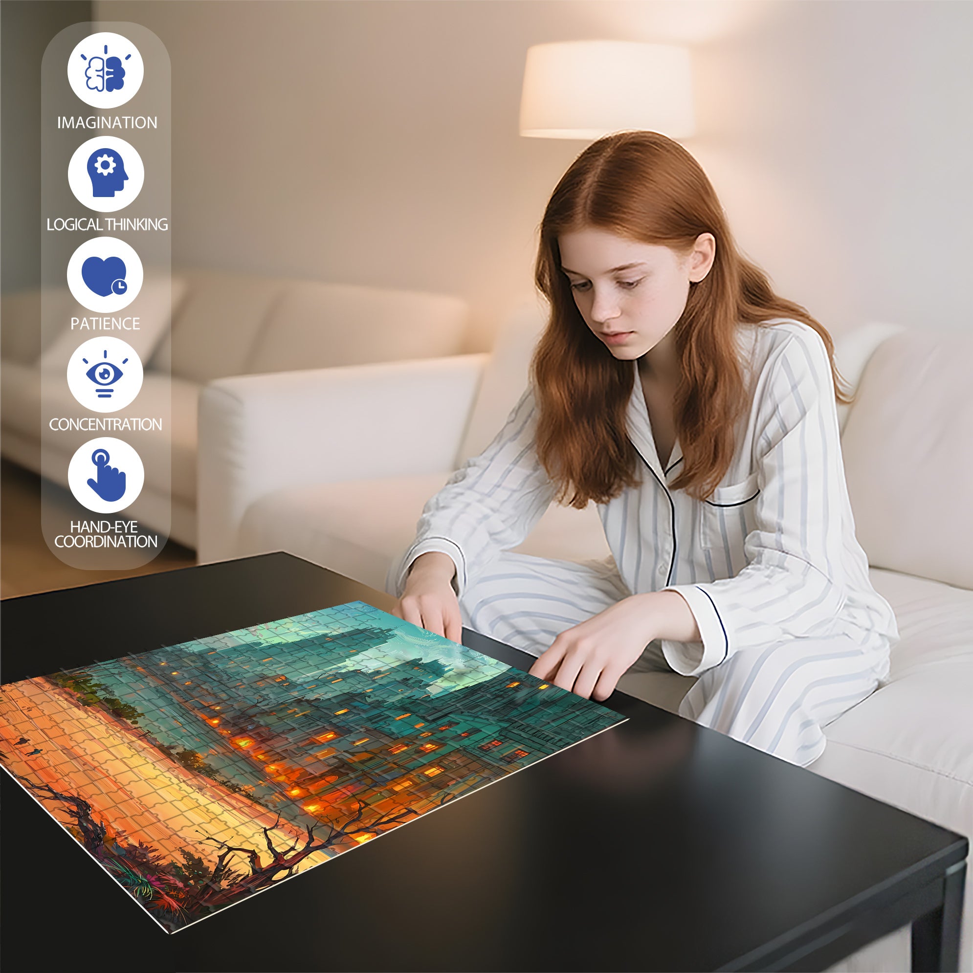 In The Evening 500pcs/1000pcs Jigsaw Puzzle, Scratch-Resistant, Interactive Family Game & Brain-Boosting DIY Decor, Perfect for Halloween, Christmas & New Year Gifts, Family Puzzle Game