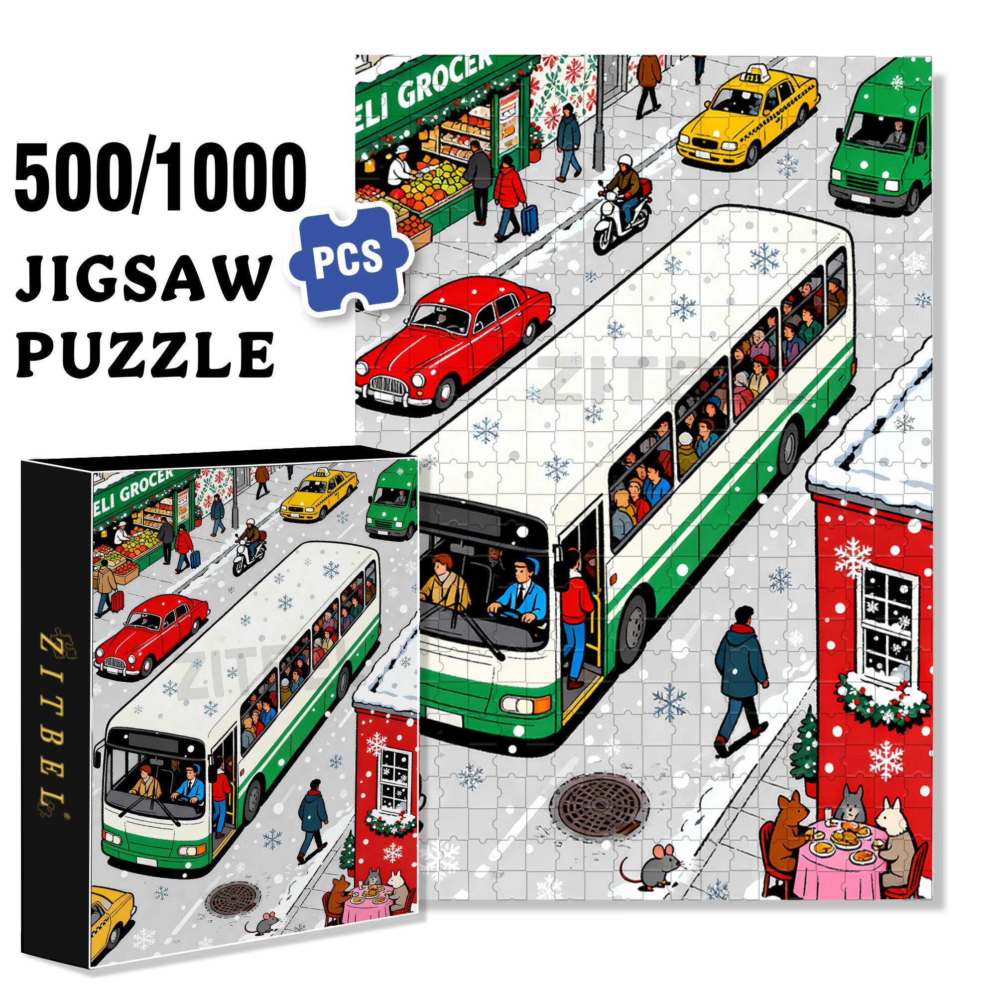 It's Snowing 500pcs/1000pcs Jigsaw Puzzle, Scratch-Resistant, Interactive Family Game & Brain-Boosting DIY Decor, Perfect for Halloween, Christmas & New Year Gifts, Family Puzzle Game