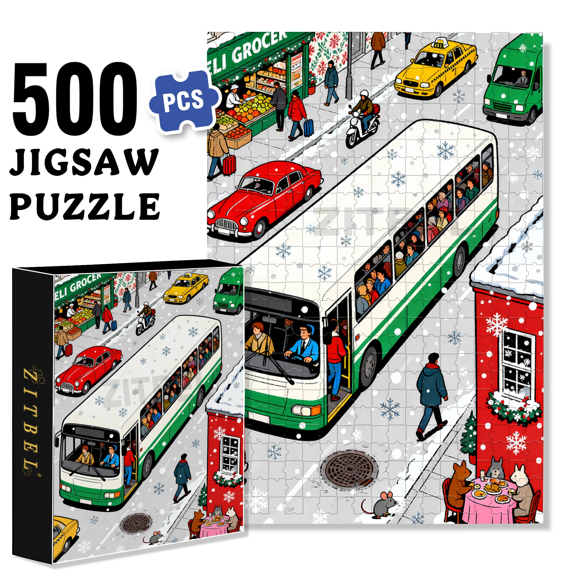 It's Snowing 500pcs/1000pcs Jigsaw Puzzle, Scratch-Resistant, Interactive Family Game & Brain-Boosting DIY Decor, Perfect for Halloween, Christmas & New Year Gifts, Family Puzzle Game