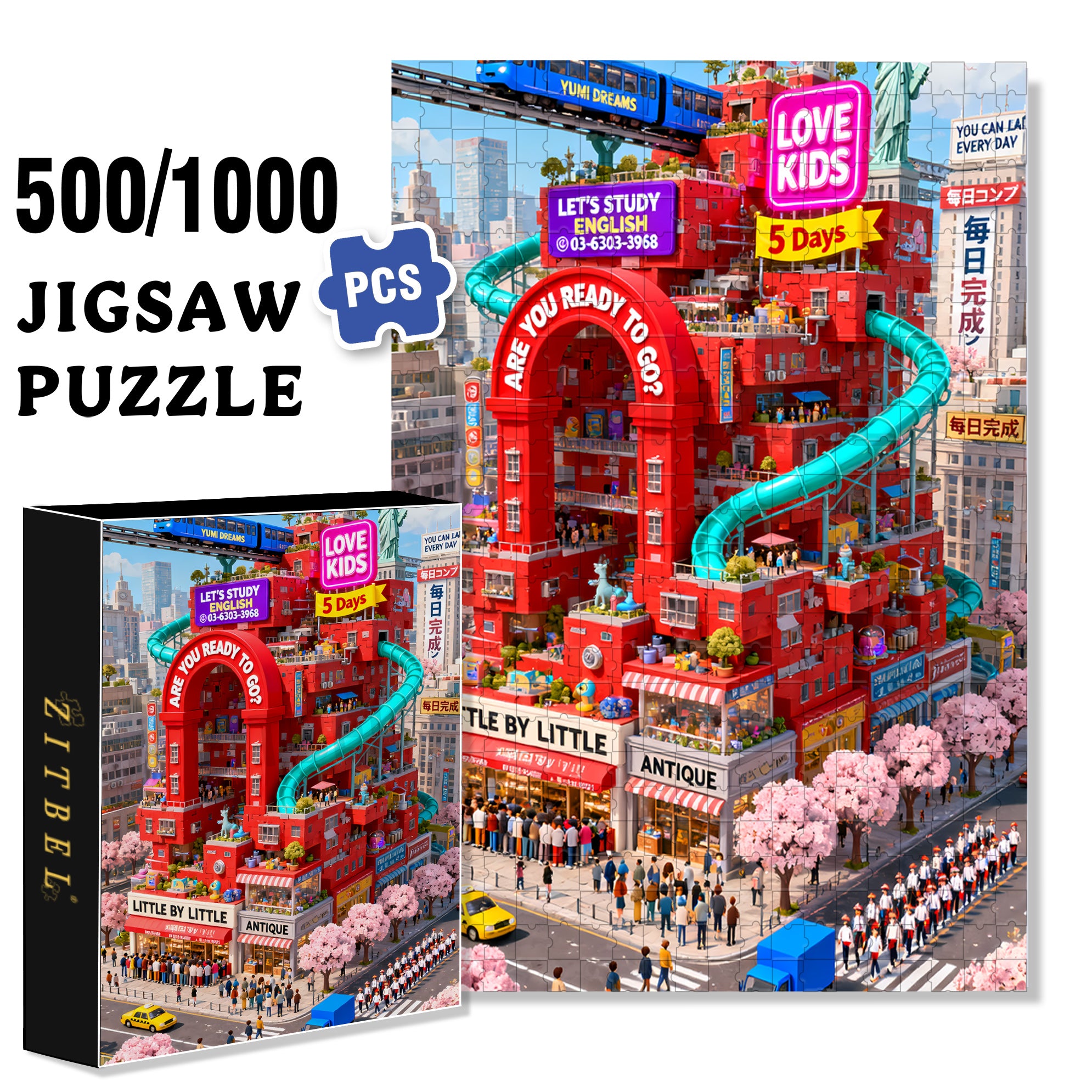 Little By Little 500pcs/1000pcs Jigsaw Puzzle, Scratch-Resistant, Interactive Family Game & Brain-Boosting DIY Decor, Perfect for Halloween, Christmas & New Year Gifts, Family Puzzle Game