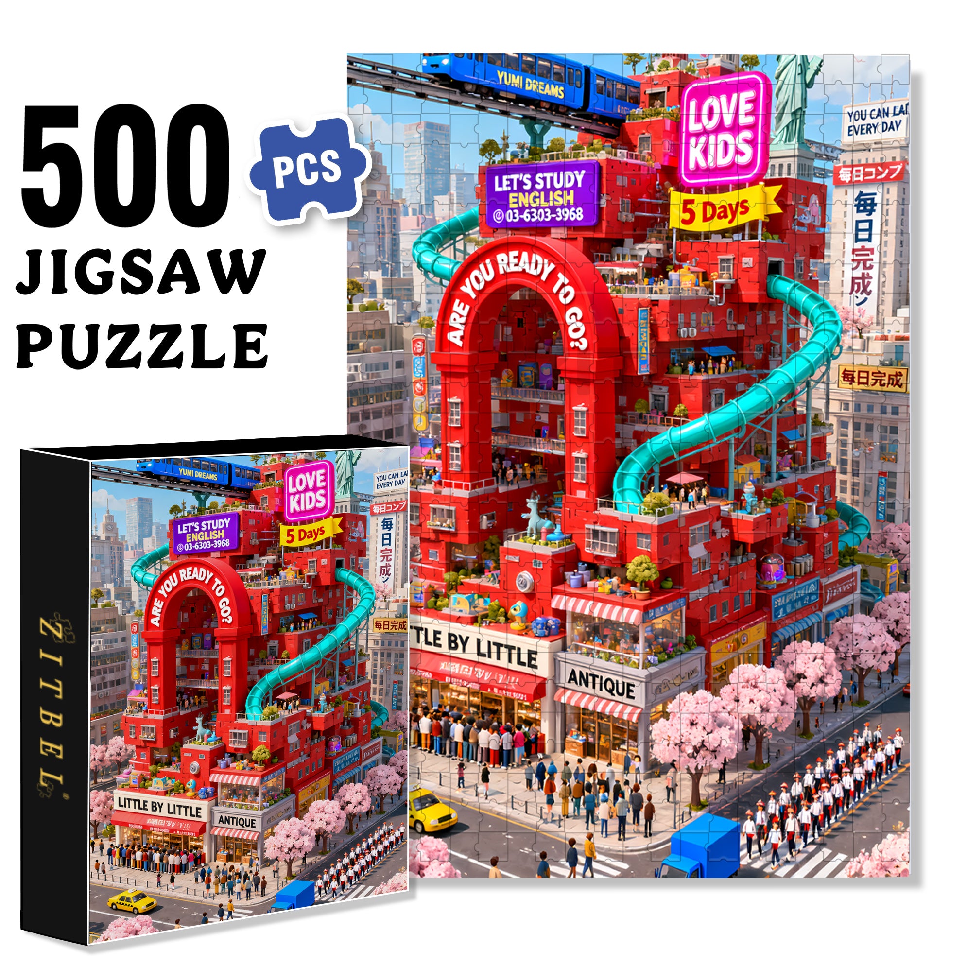 Little By Little 500pcs/1000pcs Jigsaw Puzzle, Scratch-Resistant, Interactive Family Game & Brain-Boosting DIY Decor, Perfect for Halloween, Christmas & New Year Gifts, Family Puzzle Game