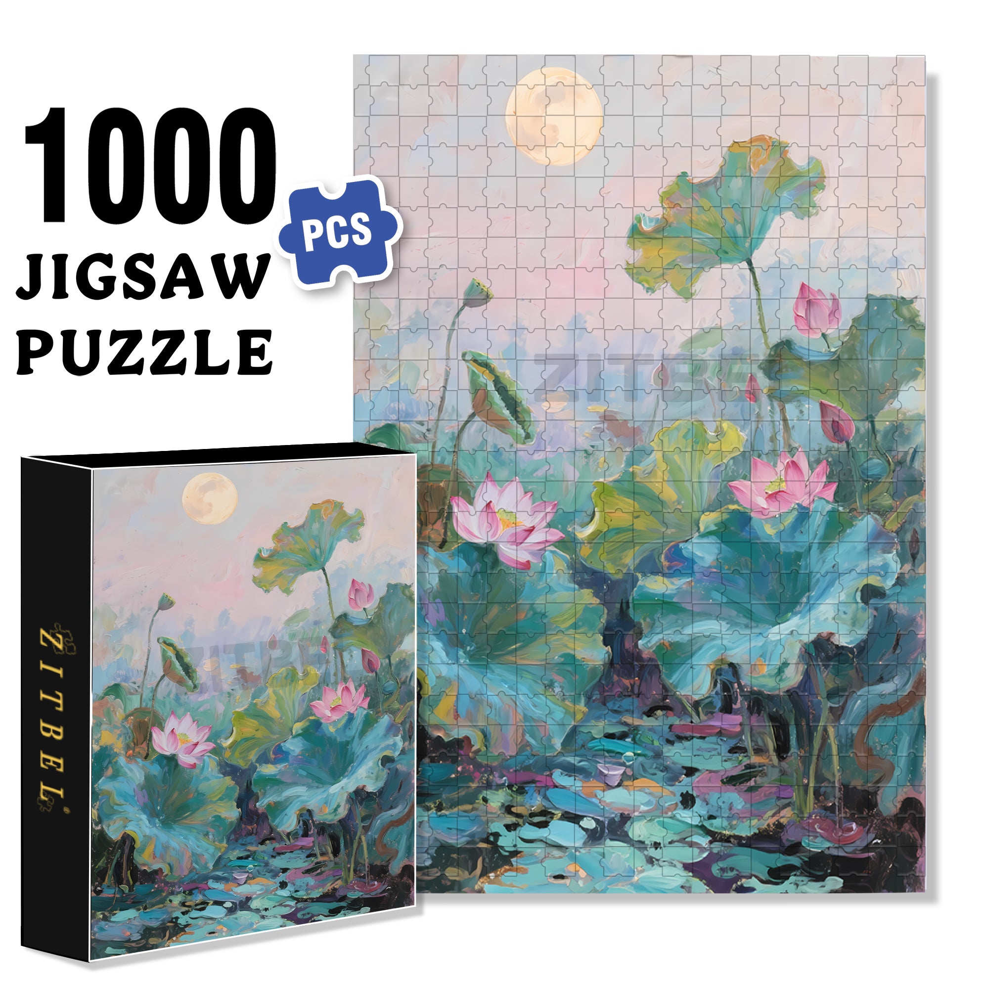 Lotus Pond 500pcs/1000pcs Jigsaw Puzzle, Scratch-Resistant, Interactive Family Game & Brain-Boosting DIY Decor, Perfect for Halloween, Christmas & New Year Gifts, Family Puzzle Game