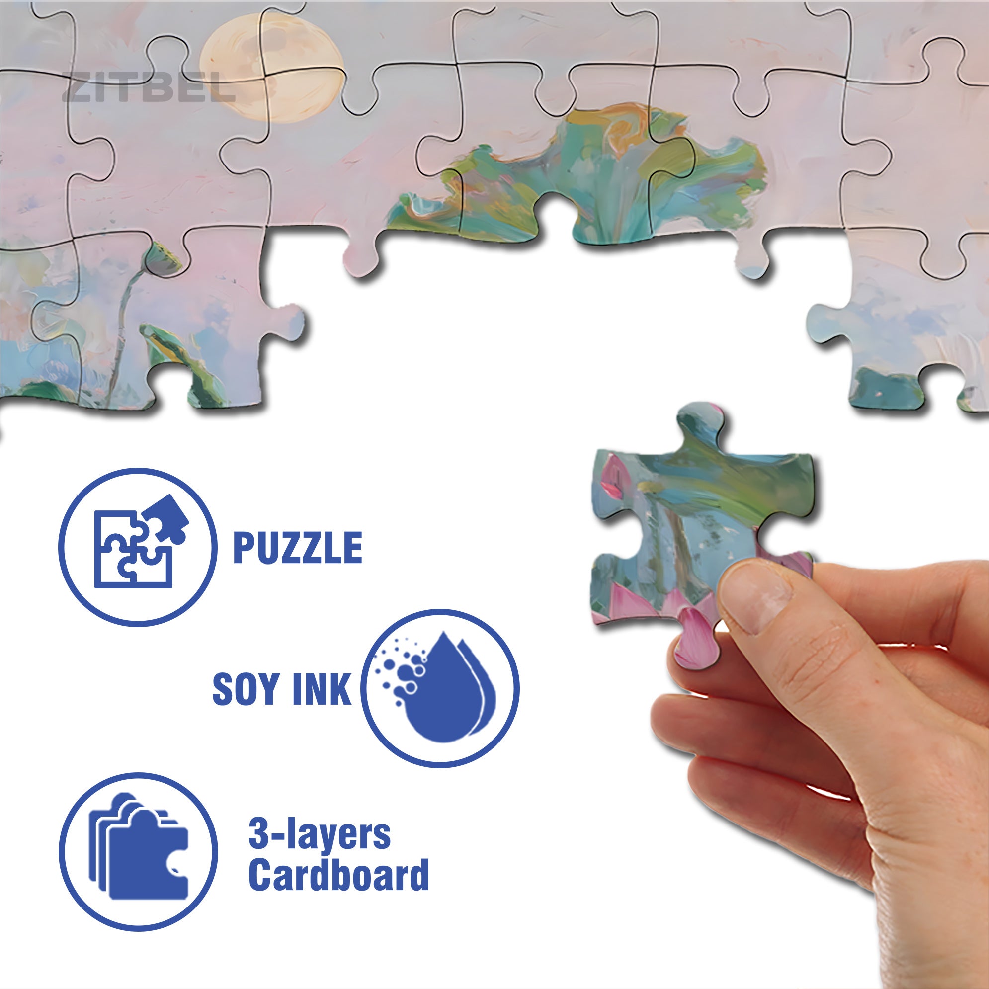 Lotus Pond 500pcs/1000pcs Jigsaw Puzzle, Scratch-Resistant, Interactive Family Game & Brain-Boosting DIY Decor, Perfect for Halloween, Christmas & New Year Gifts, Family Puzzle Game