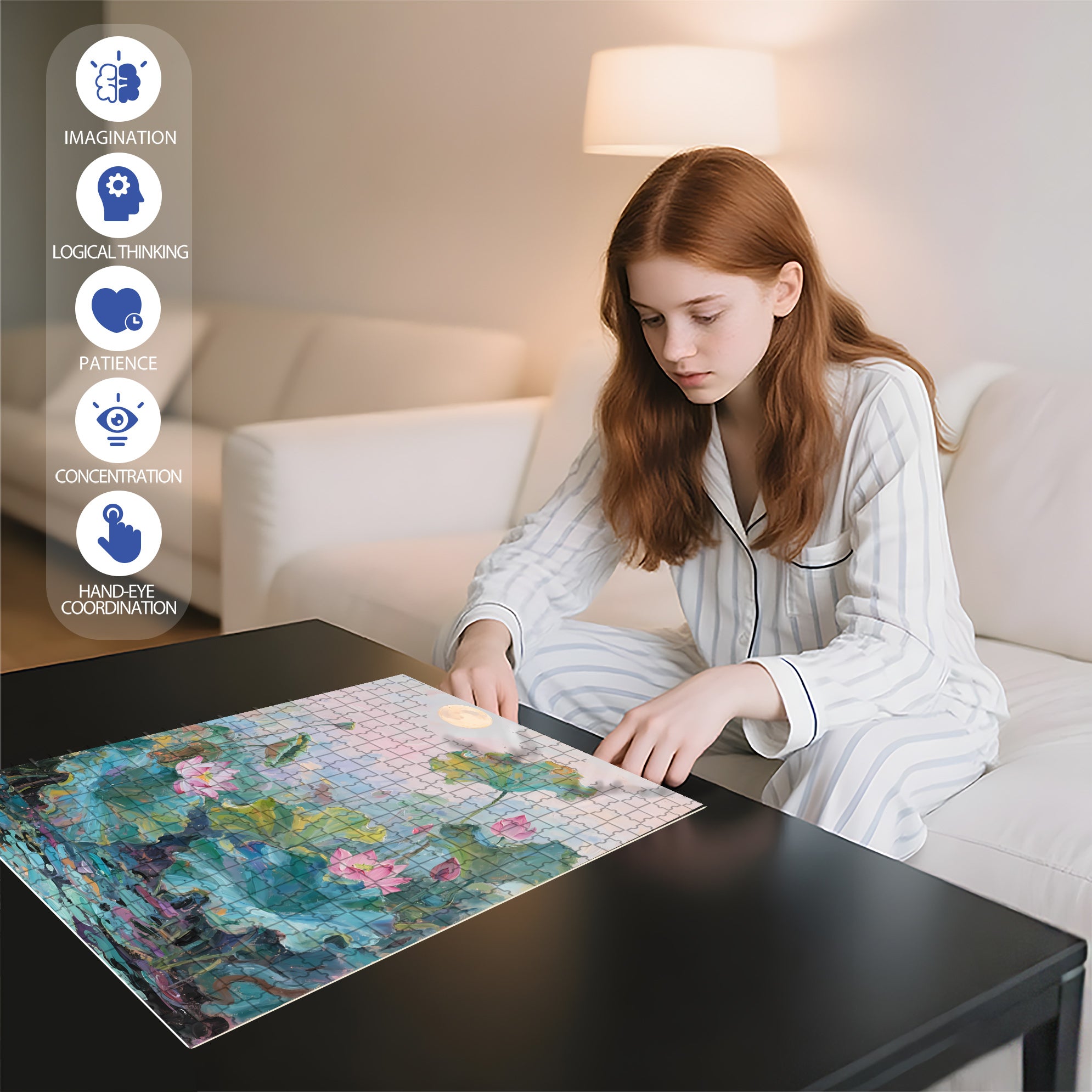 Lotus Pond 500pcs/1000pcs Jigsaw Puzzle, Scratch-Resistant, Interactive Family Game & Brain-Boosting DIY Decor, Perfect for Halloween, Christmas & New Year Gifts, Family Puzzle Game