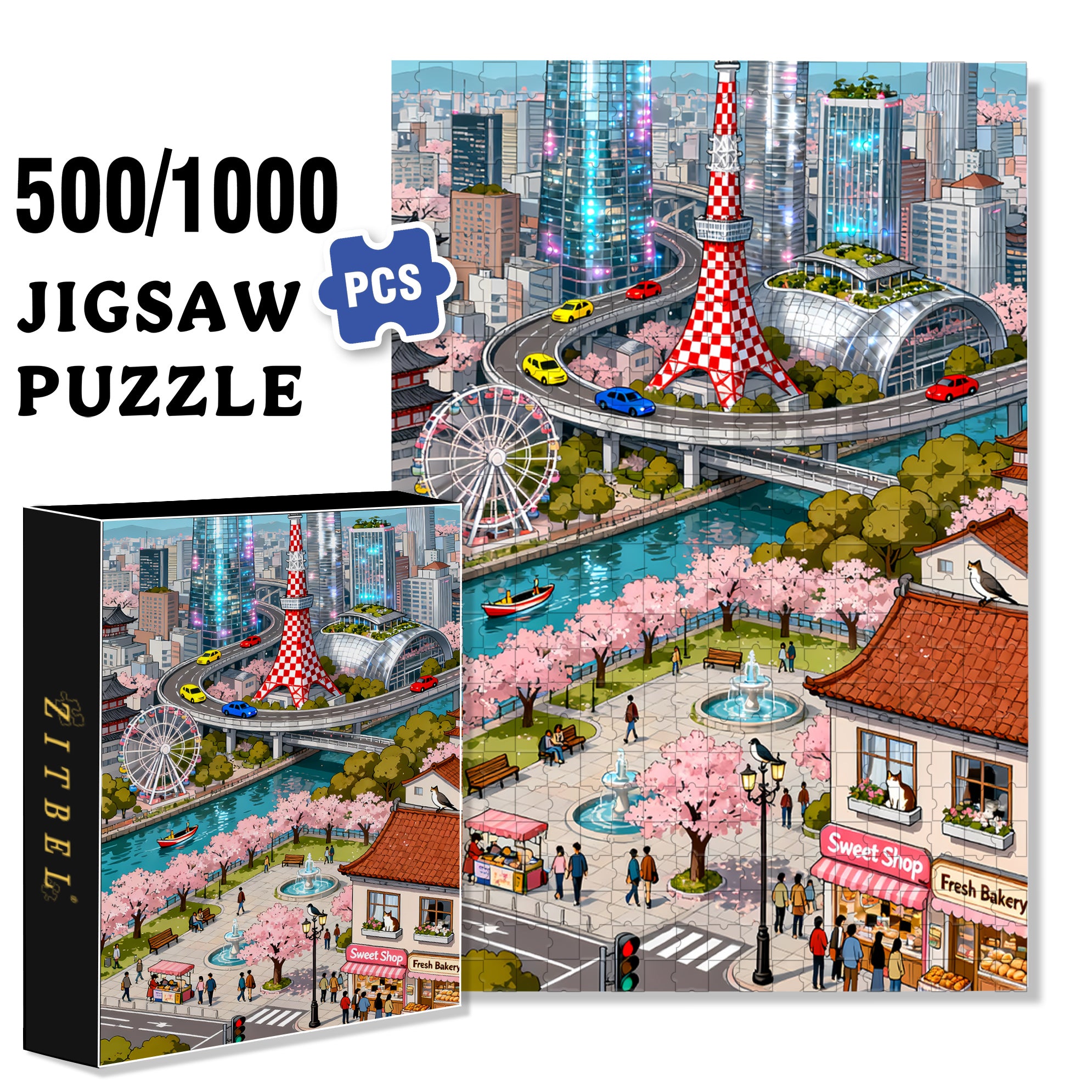 Modern City 500pcs/1000pcs Jigsaw Puzzle, Scratch-Resistant, Interactive Family Game & Brain-Boosting DIY Decor, Perfect for Halloween, Christmas & New Year Gifts, Family Puzzle Game