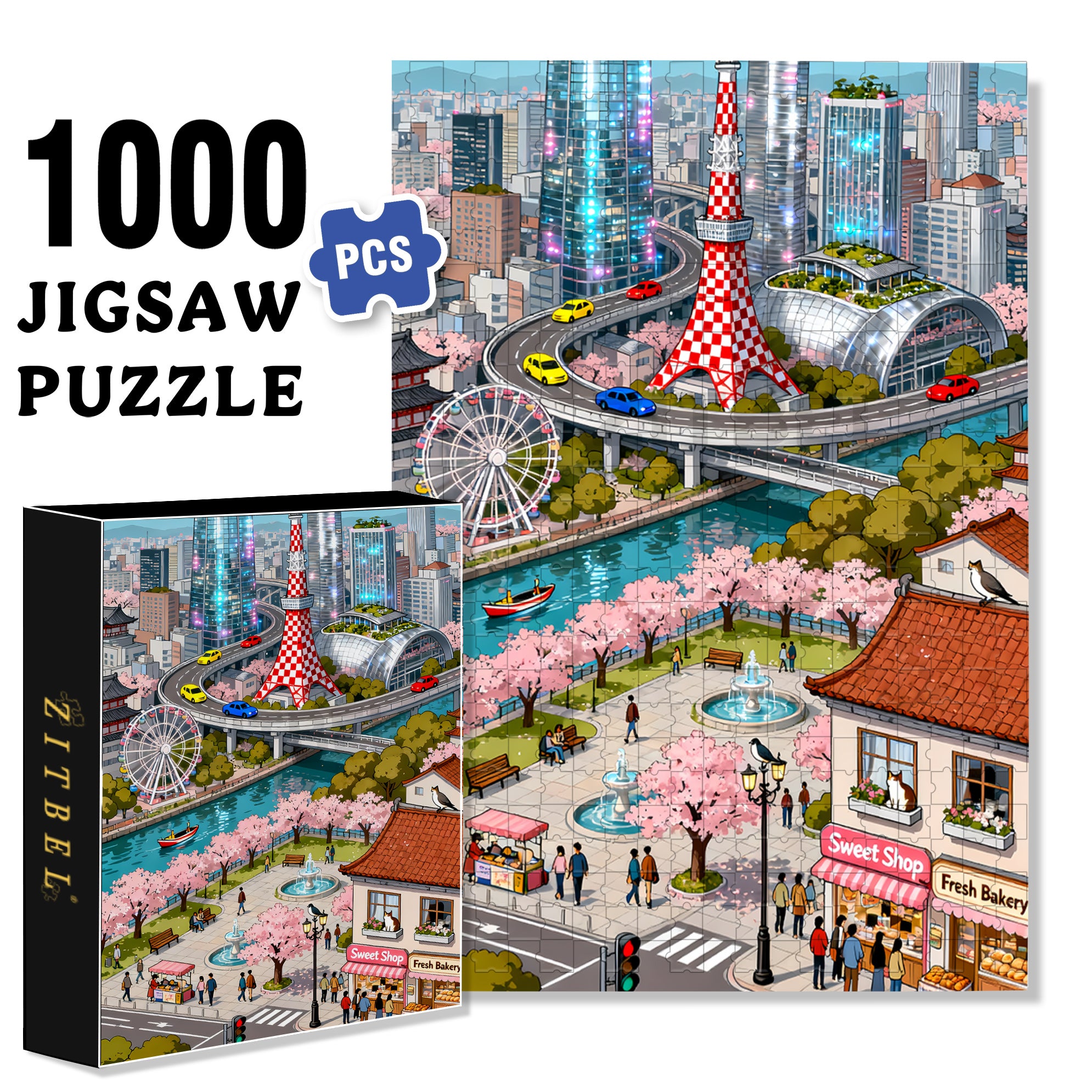 Modern City 500pcs/1000pcs Jigsaw Puzzle, Scratch-Resistant, Interactive Family Game & Brain-Boosting DIY Decor, Perfect for Halloween, Christmas & New Year Gifts, Family Puzzle Game