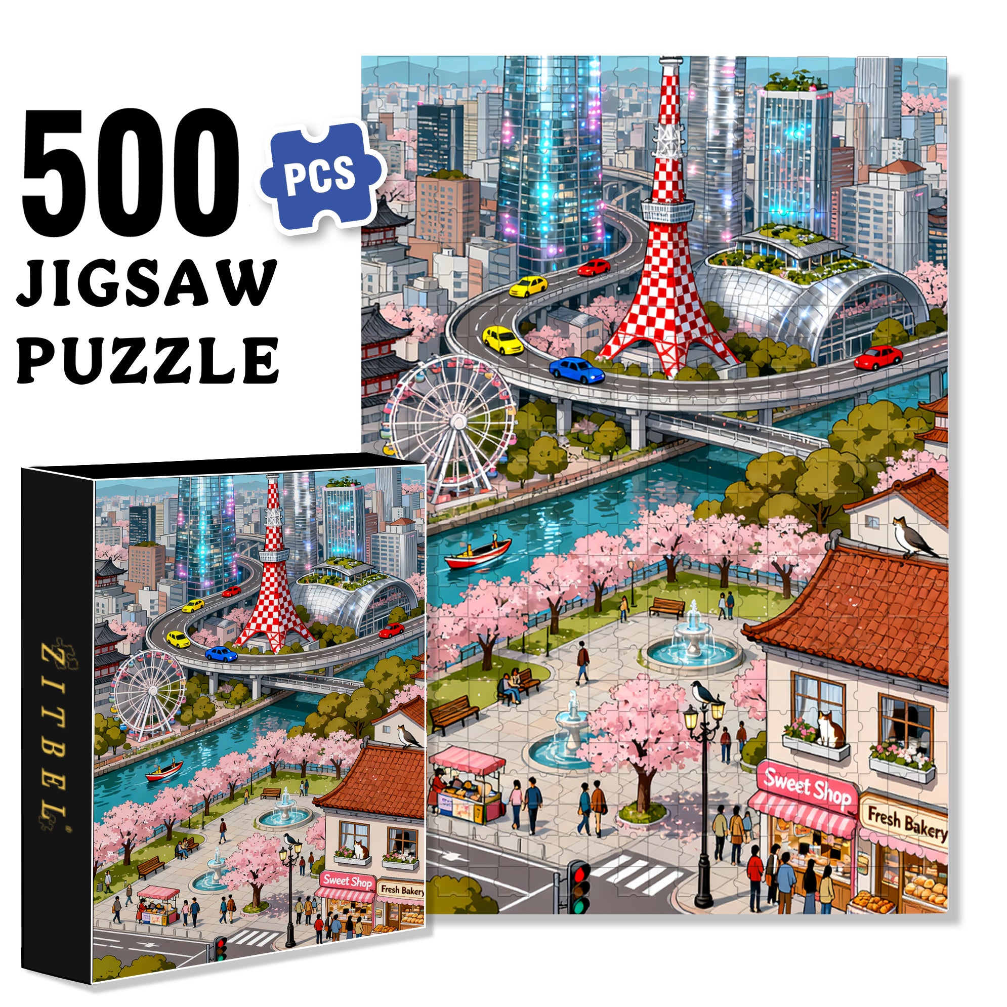 Modern City 500pcs/1000pcs Jigsaw Puzzle, Scratch-Resistant, Interactive Family Game & Brain-Boosting DIY Decor, Perfect for Halloween, Christmas & New Year Gifts, Family Puzzle Game