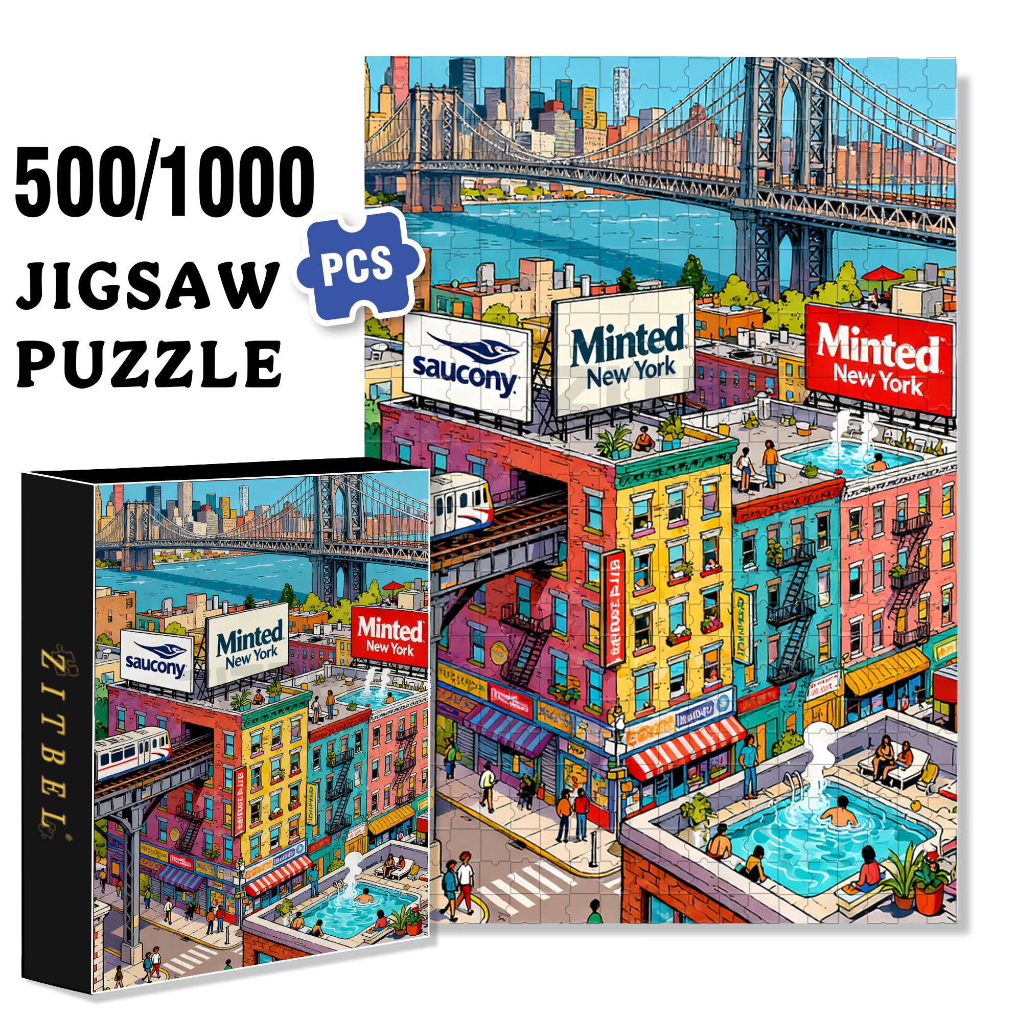 NewYork 500pcs/1000pcs Jigsaw Puzzle, Scratch-Resistant, Interactive Family Game & Brain-Boosting DIY Decor, Perfect for Halloween, Christmas & New Year Gifts, Family Puzzle Game
