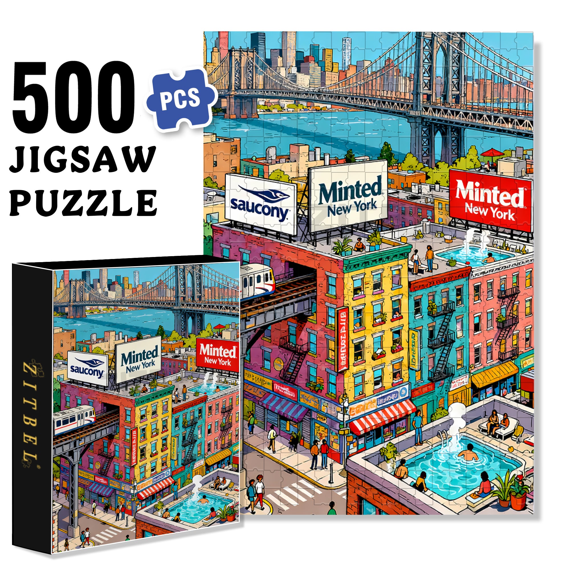 NewYork 500pcs/1000pcs Jigsaw Puzzle, Scratch-Resistant, Interactive Family Game & Brain-Boosting DIY Decor, Perfect for Halloween, Christmas & New Year Gifts, Family Puzzle Game
