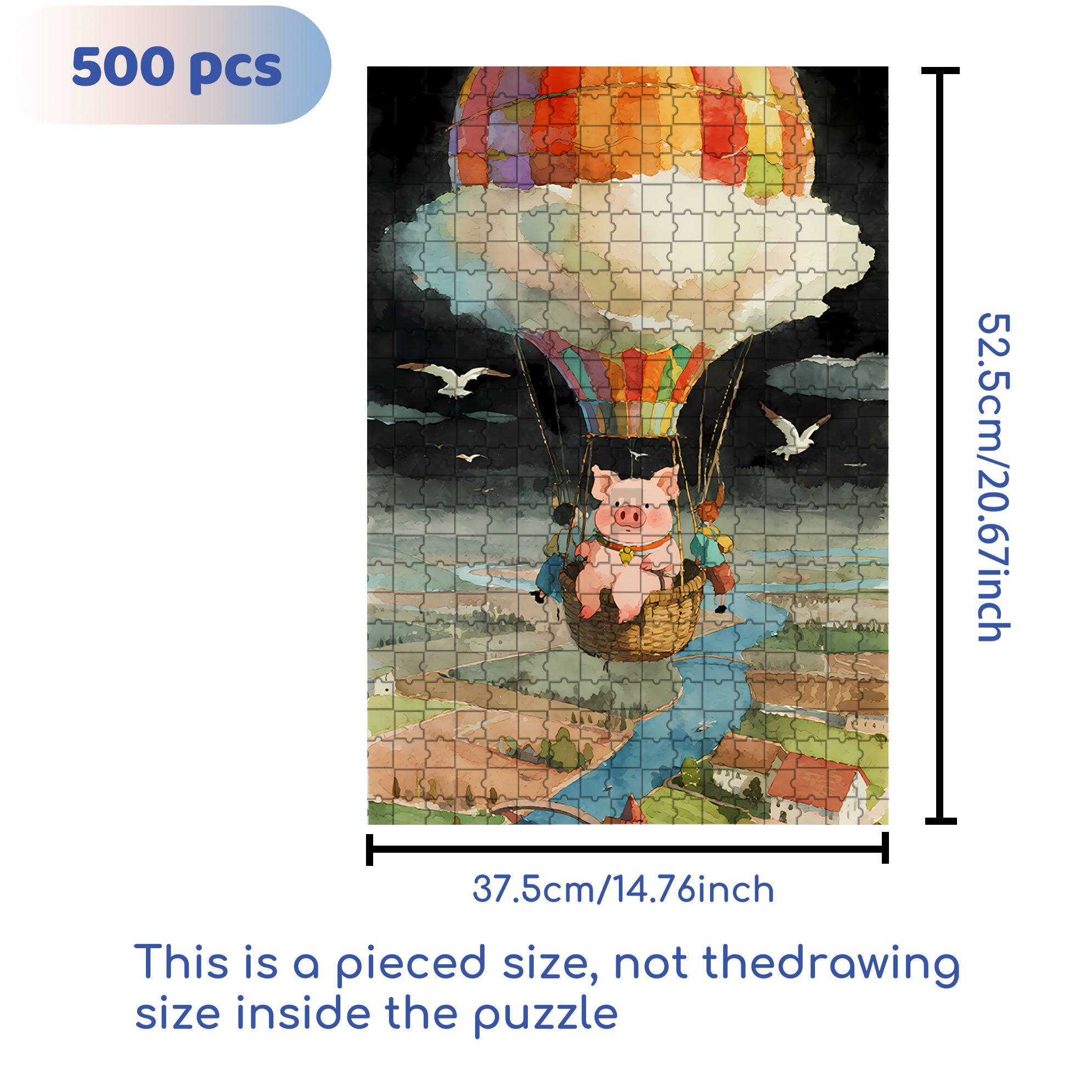 Piglet Flies To The Sky 500pcs/1000pcs Jigsaw Puzzle, Scratch-Resistant, Interactive Family Game & Brain-Boosting DIY Decor, Perfect for Halloween, Christmas & New Year Gifts, Family Puzzle Game