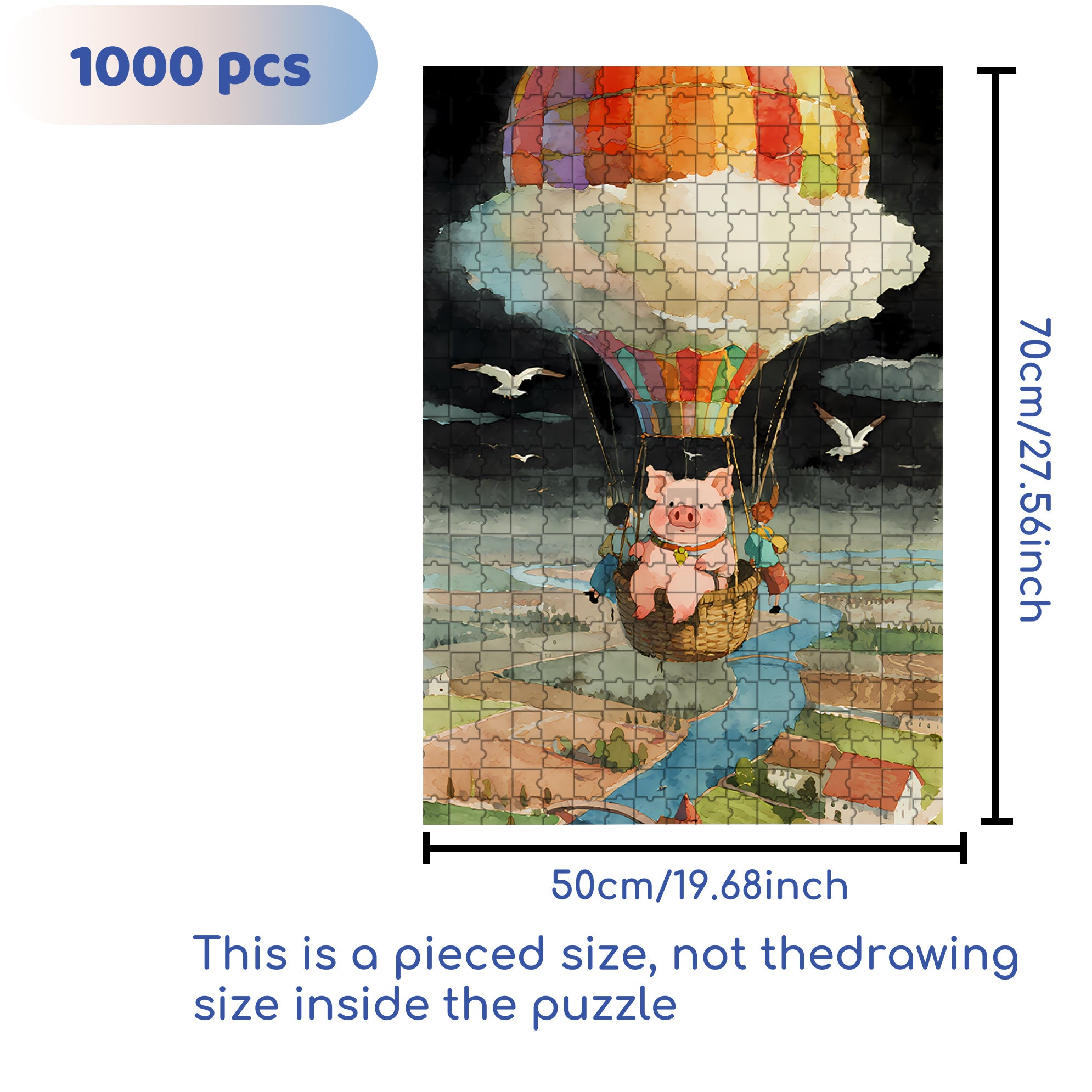 Piglet Flies To The Sky 500pcs/1000pcs Jigsaw Puzzle, Scratch-Resistant, Interactive Family Game & Brain-Boosting DIY Decor, Perfect for Halloween, Christmas & New Year Gifts, Family Puzzle Game