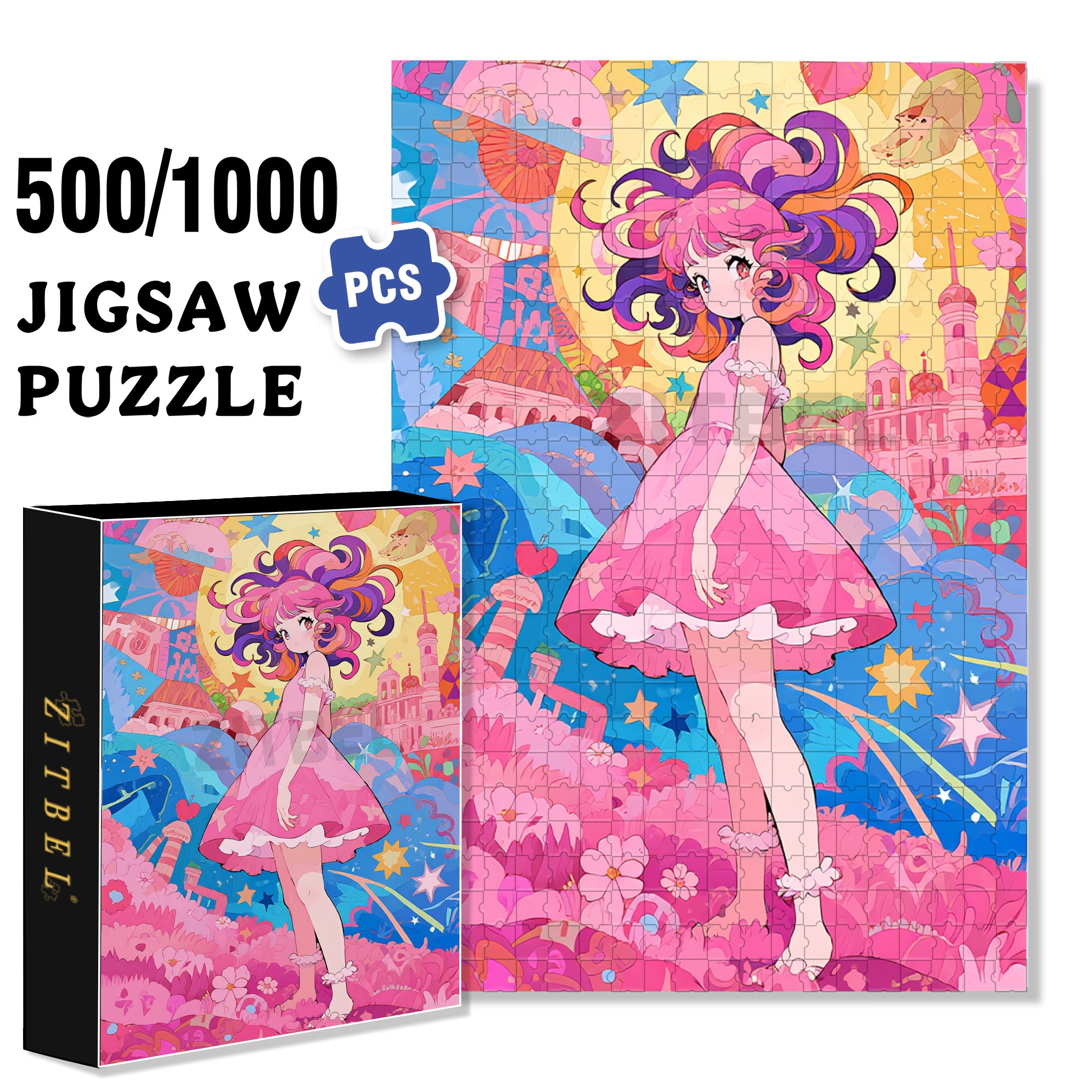 Pink Girl 500pcs/1000pcs Jigsaw Puzzle, Scratch-Resistant, Interactive Family Game & Brain-Boosting DIY Decor, Perfect for Halloween, Christmas & New Year Gifts, Family Puzzle Game