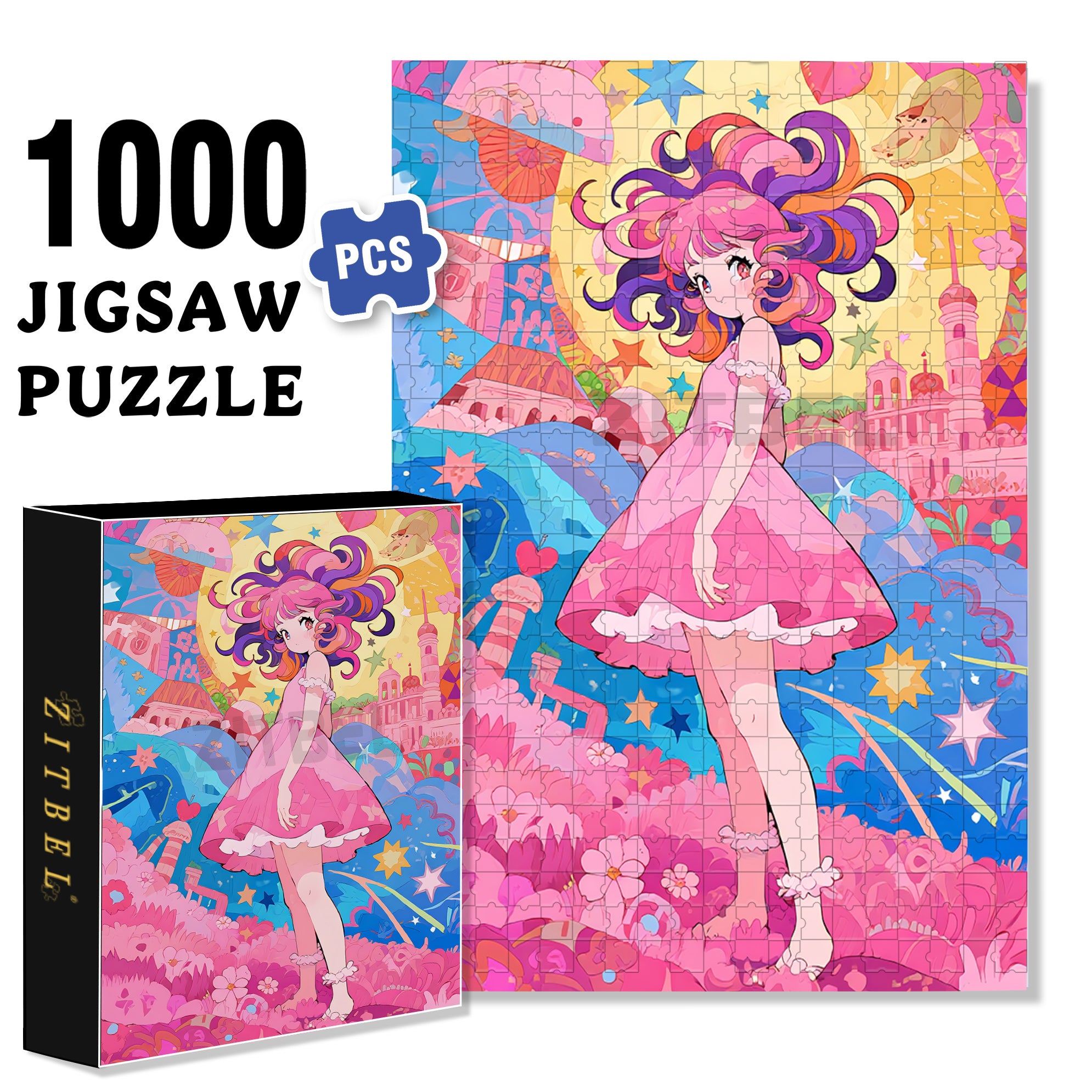 Pink Girl 500pcs/1000pcs Jigsaw Puzzle, Scratch-Resistant, Interactive Family Game & Brain-Boosting DIY Decor, Perfect for Halloween, Christmas & New Year Gifts, Family Puzzle Game