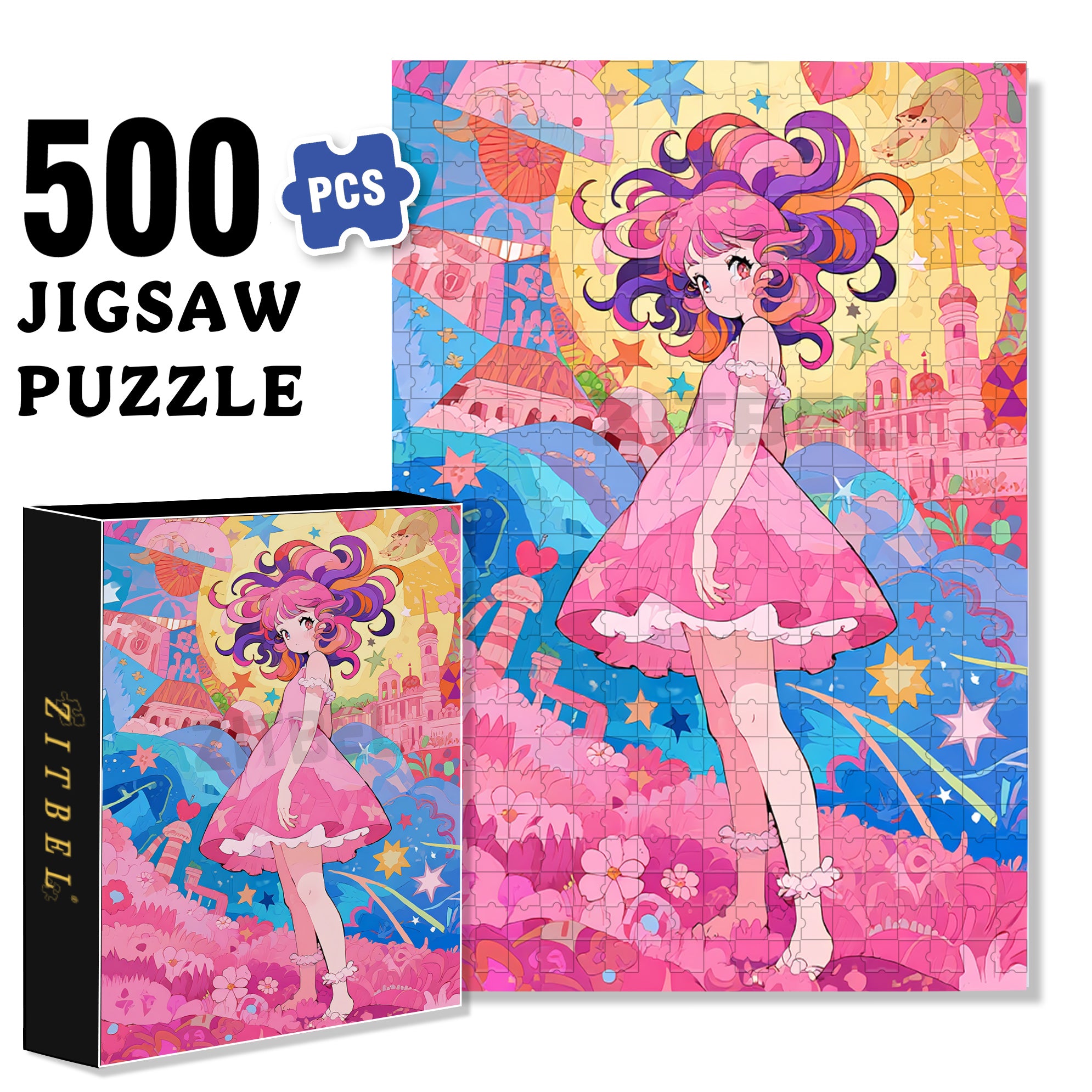Pink Girl 500pcs/1000pcs Jigsaw Puzzle, Scratch-Resistant, Interactive Family Game & Brain-Boosting DIY Decor, Perfect for Halloween, Christmas & New Year Gifts, Family Puzzle Game