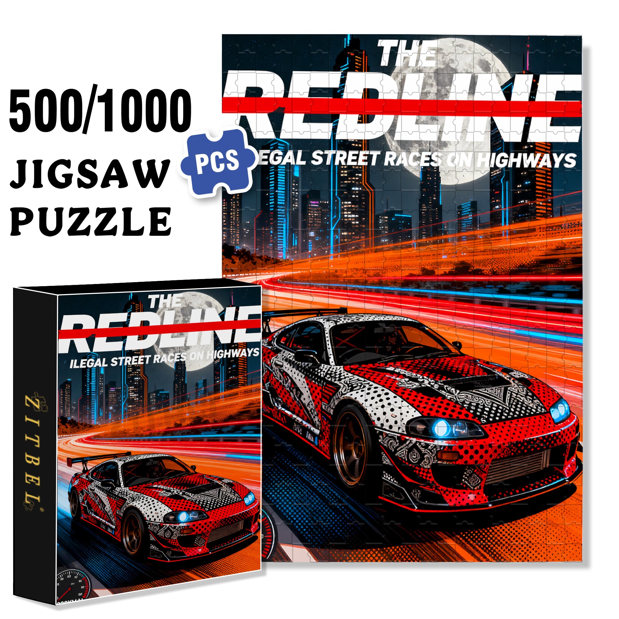 Red Line 500pcs/1000pcs Jigsaw Puzzle, Scratch-Resistant, Interactive Family Game & Brain-Boosting DIY Decor, Perfect for Halloween, Christmas & New Year Gifts, Family Puzzle Game