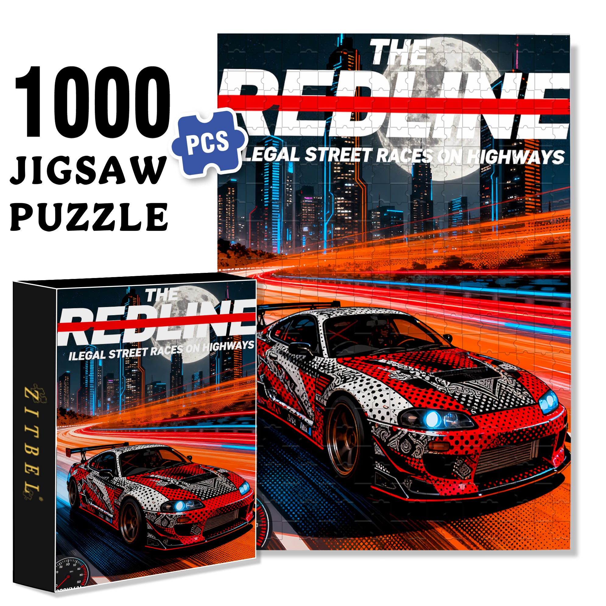 Red Line 500pcs/1000pcs Jigsaw Puzzle, Scratch-Resistant, Interactive Family Game & Brain-Boosting DIY Decor, Perfect for Halloween, Christmas & New Year Gifts, Family Puzzle Game