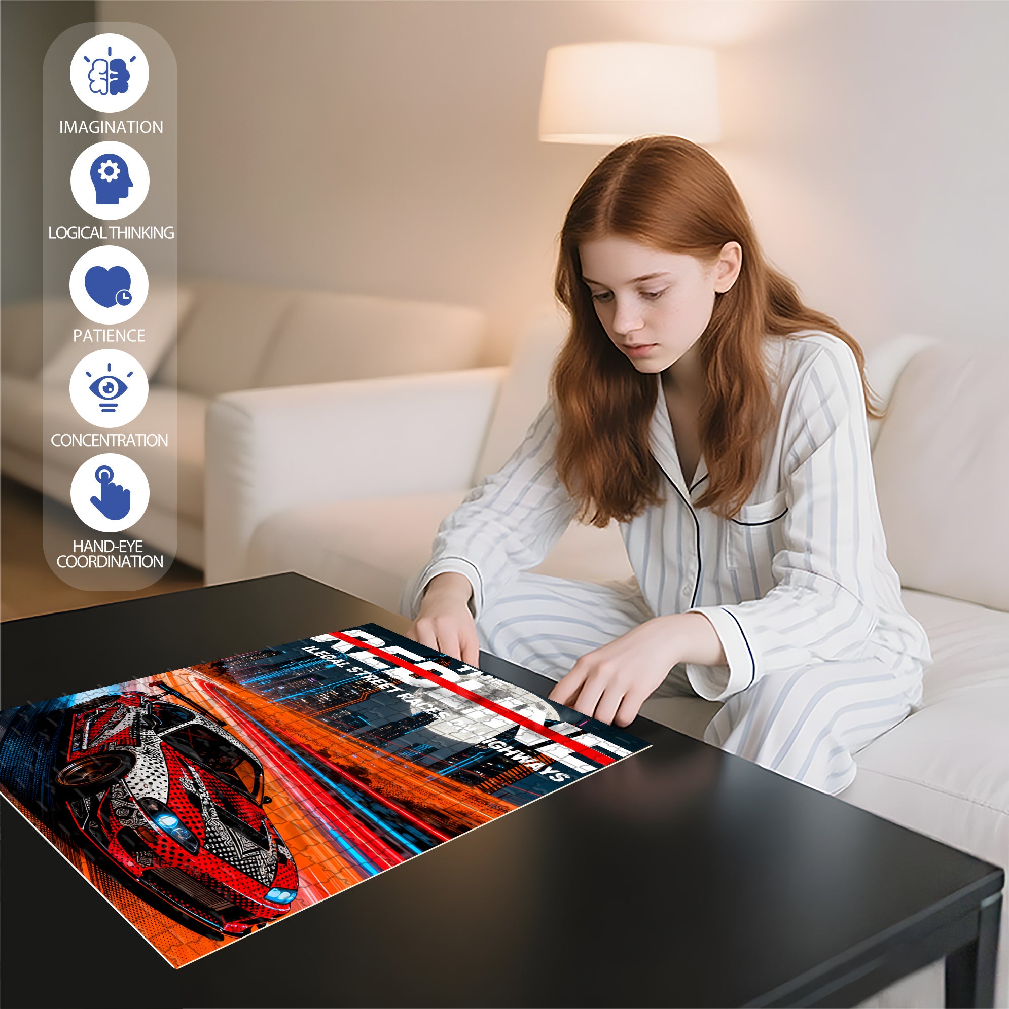 Red Line 500pcs/1000pcs Jigsaw Puzzle, Scratch-Resistant, Interactive Family Game & Brain-Boosting DIY Decor, Perfect for Halloween, Christmas & New Year Gifts, Family Puzzle Game