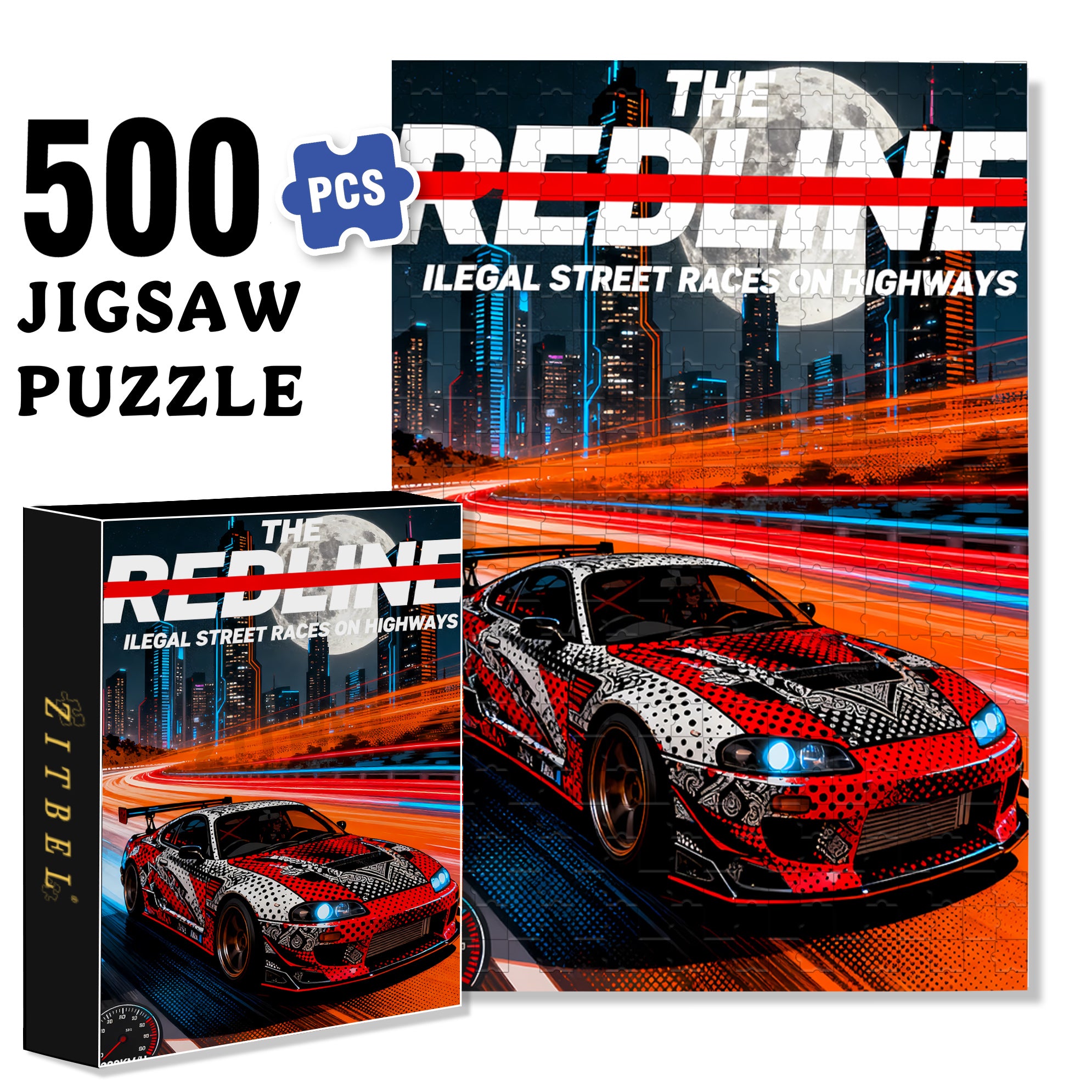 Red Line 500pcs/1000pcs Jigsaw Puzzle, Scratch-Resistant, Interactive Family Game & Brain-Boosting DIY Decor, Perfect for Halloween, Christmas & New Year Gifts, Family Puzzle Game
